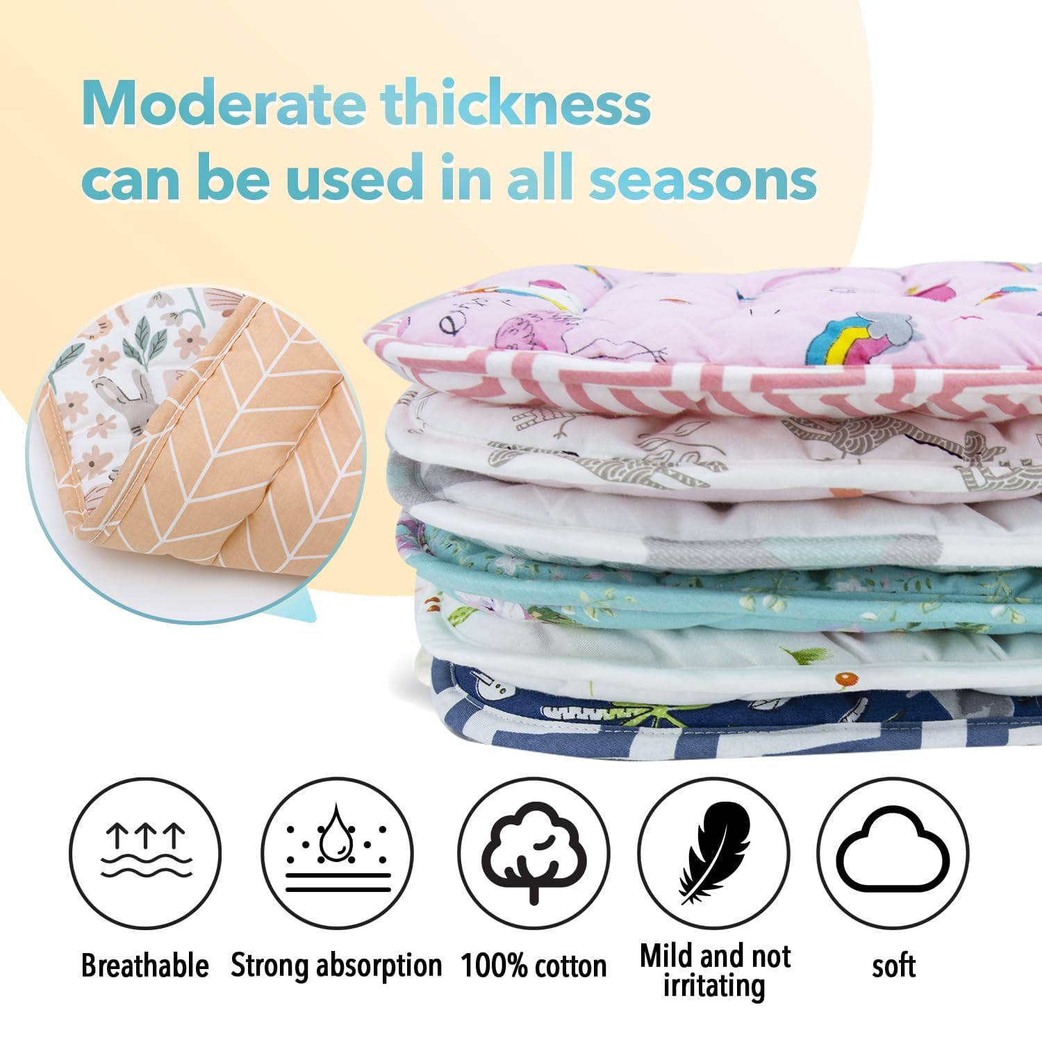 Best Deal Baby Stroller Cushion,Infant Car Seat Insert-Reversible Universal Breathable and Soft Newborn seat Liner for Stroller,100% Cotton Seat Pad Liner for Newborns-34x78cm,1 Pack(Rabbit) - Image 6