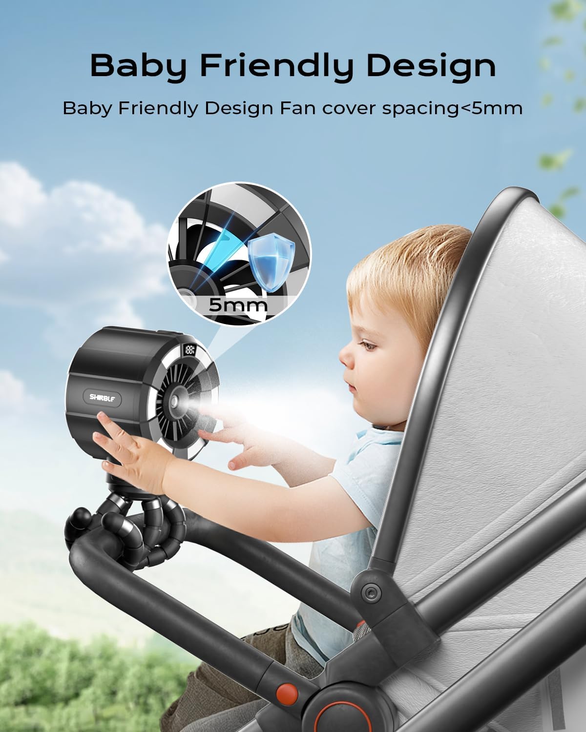 Top Shirble Baby Stroller Misting Fan, 6000mAh Rechargeable Clip-On Fan, 3 Speeds & 2 Spray Modes, 14H Cooling, Leak-Proof 100ML Tank, Night Light & Timer, BPA-Free for Strollers, Cribs & Travel (Black) - Image 6