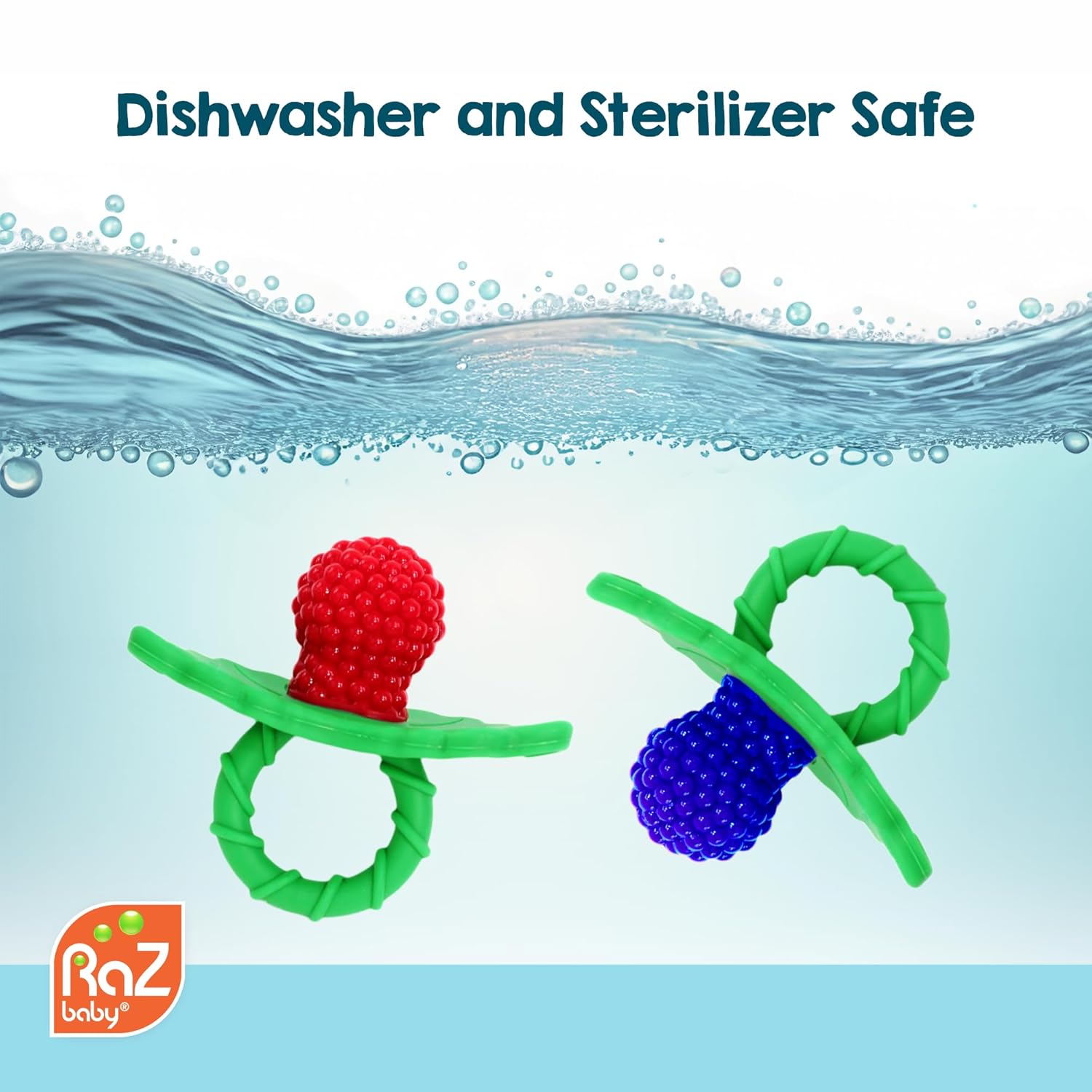 Review RaZbaby RaZberry Silicone Teether Pacifier – Teething Relief for Infants, Food-Grade, BPA-Free, Hands-Free, Natural Berrybumps Fruit Texture for Sensory Development, Freezable, 2-Pack - Red & Blue - Image 5
