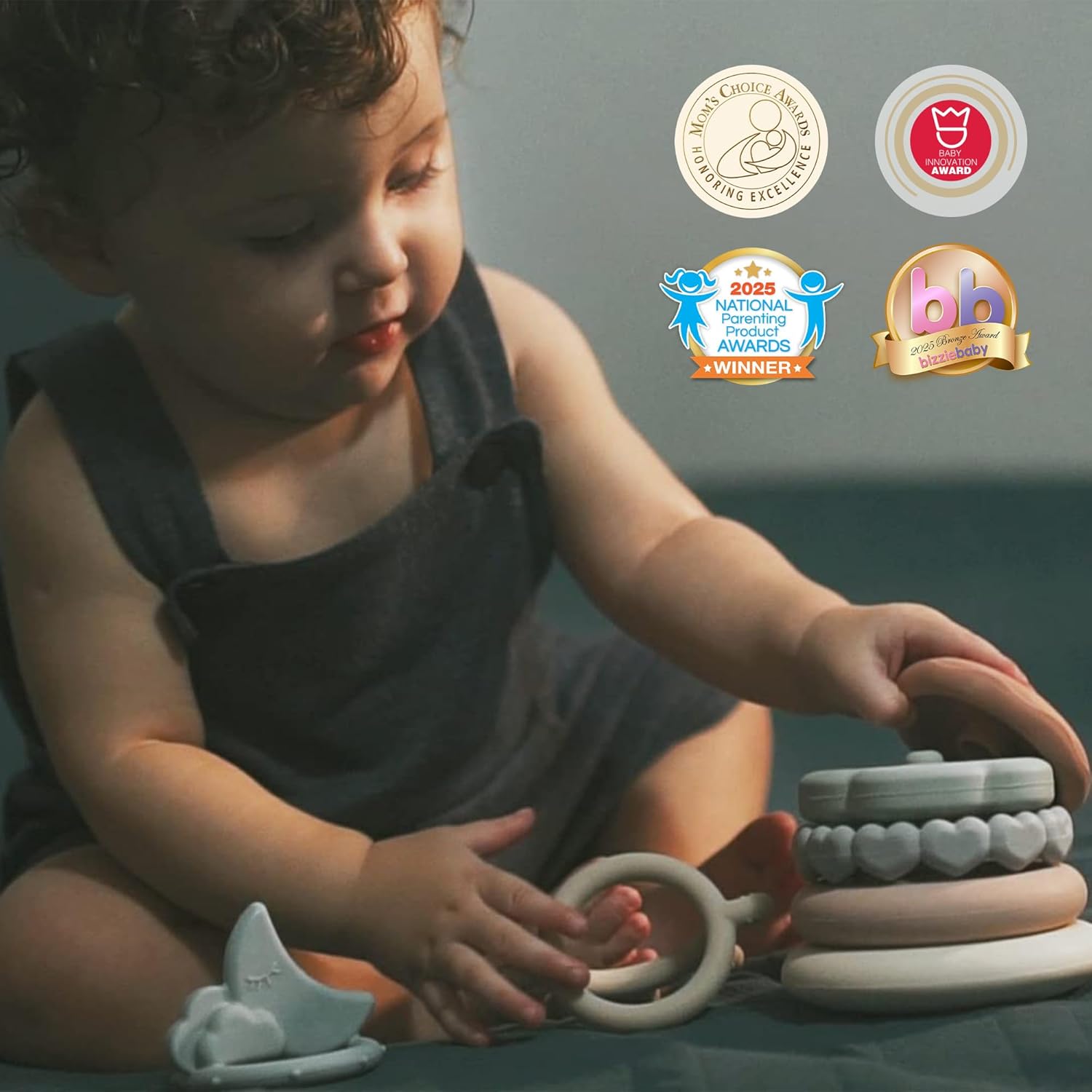 Amazing Moonkie Stacks of Circles Soft Teething Toy | Educational Learning Baby Toy | Stacking Ring Toys for Babies Boy and Girl | 7 Piece Teethers Set - Image 2