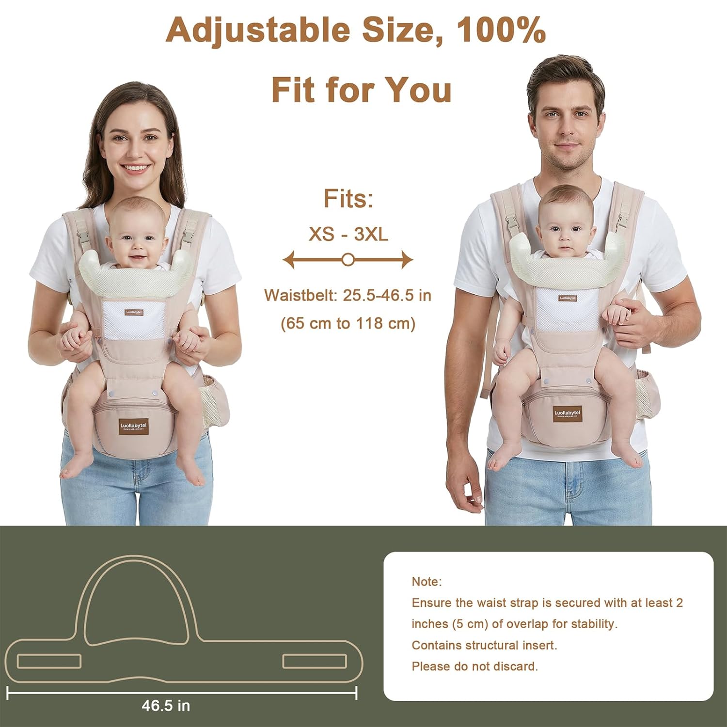 Amazing Baby Carrier with Hip Seat, 6-in-1 Baby Carrier Newborn to Toddler, Adjustable Detachable Infant Toddler Carrier, Hands-Free Baby Holder, All Seasons, Perfect for Shopping Travelling (Khaki) - Image 6