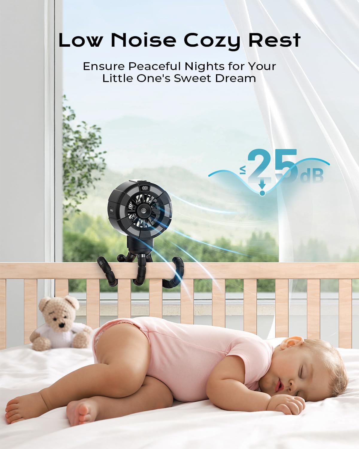Top Shirble Baby Stroller Misting Fan, 6000mAh Rechargeable Clip-On Fan, 3 Speeds & 2 Spray Modes, 14H Cooling, Leak-Proof 100ML Tank, Night Light & Timer, BPA-Free for Strollers, Cribs & Travel (Black) - Image 5