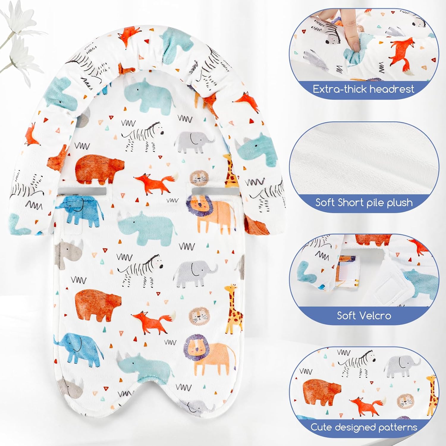 Amazing Infant Car Seat Insert & Strap Cover for Baby Boys, 2 in 1 Carseat Head Support Newborn, Ultra Soft Car Seat Cushion for Babies, Plush Fabric, Fit for Swing, Car Seat, Stroller, Bouncer, White - Image 4
