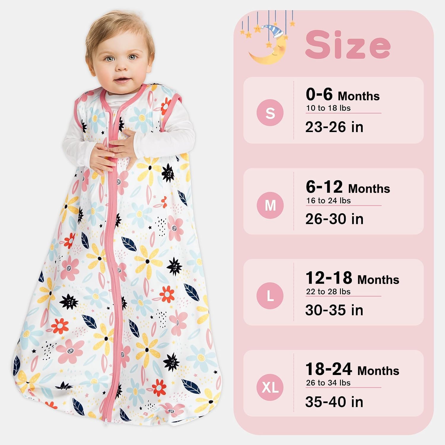 AmazingIReview BSTOPPT 3 Pack Baby Sleep Sack 0-6 Months 100% Rayon Cotton Baby Sleeping Bag 2-Way Zipper Toddler Wearable Blankets Comfy Stretchy Lightweight TOG 0.3 (Heart&Pink&Floral) - Image 6
