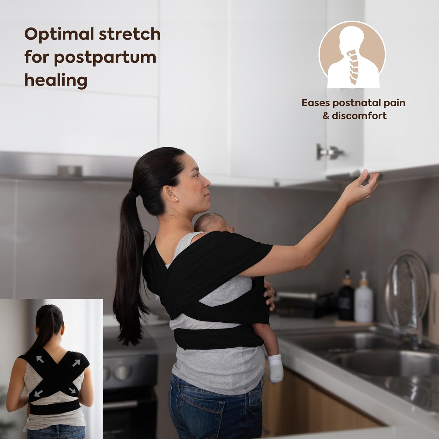 Amazing ELDOMA Black Baby Wrap Carrier - Lightweight, Breathable Baby Sling, Hands Free Baby Carrier Sling, Baby Carriers from Newborn to Toddler, (7-35 lbs / 3-15kg) - Image 4