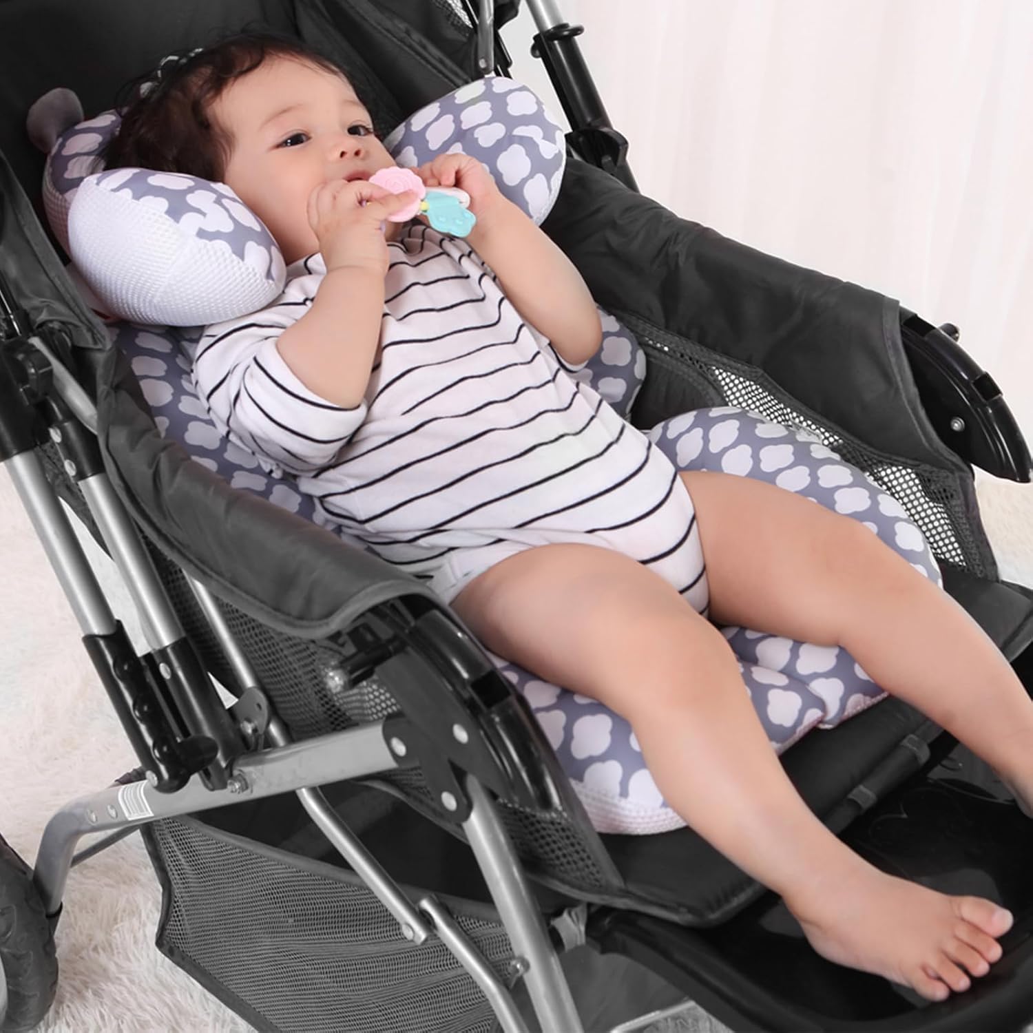 Top KAKIBLIN Stroller Cushion Toddler Car Seat Insert, Carseat Insert Support for Newborn, Baby Stroller Pillow, Baby Pad Car Seat Neck Support Cushion for Toddler (Cloud) - Image 2
