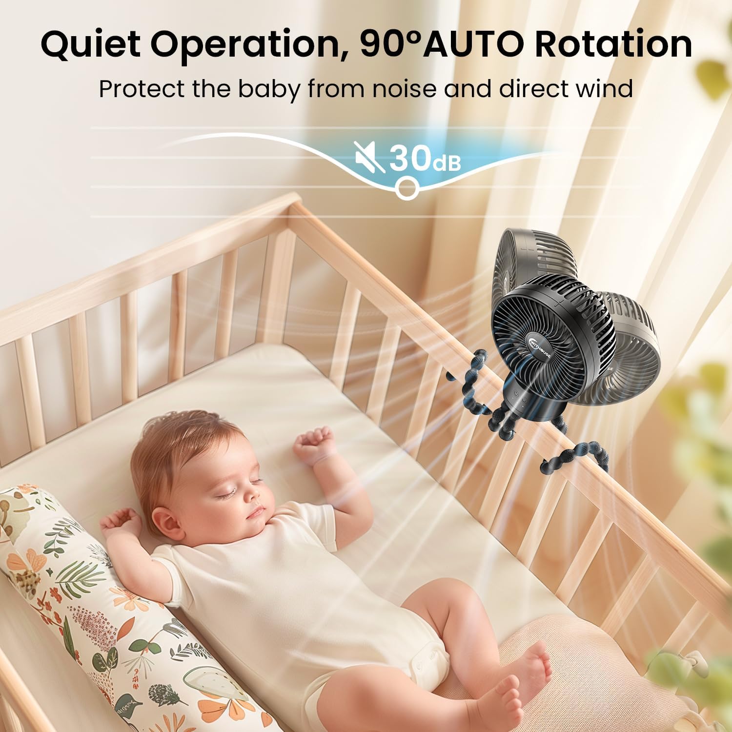 AmazingIReview 20000mAh Portable Stroller Fan with Auto Oscillating, Extended Anti-Slip Detachable Flexible Tripod, Backup Power & LED Light, 3-Speed Quiet Long Time Clip On Fans for Baby Crib Car Seat Travel - Image 2