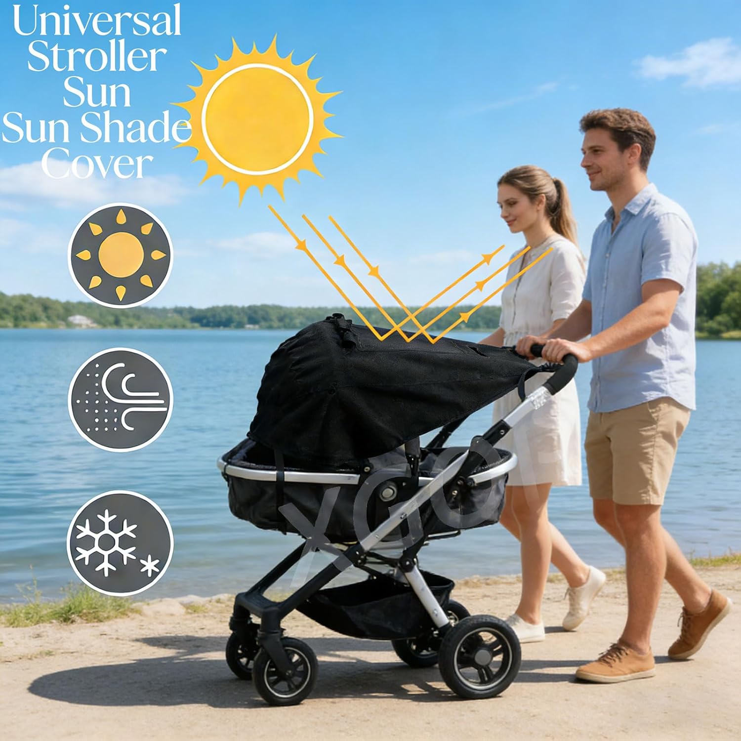 Amazing Baby Stroller Universal UPF 50+ Sun Protector Shade Blackout Cover Pushchair Shield Canopy Pram Rain Sunshade With See Through Extender Accessory Easy Installation - Image 3