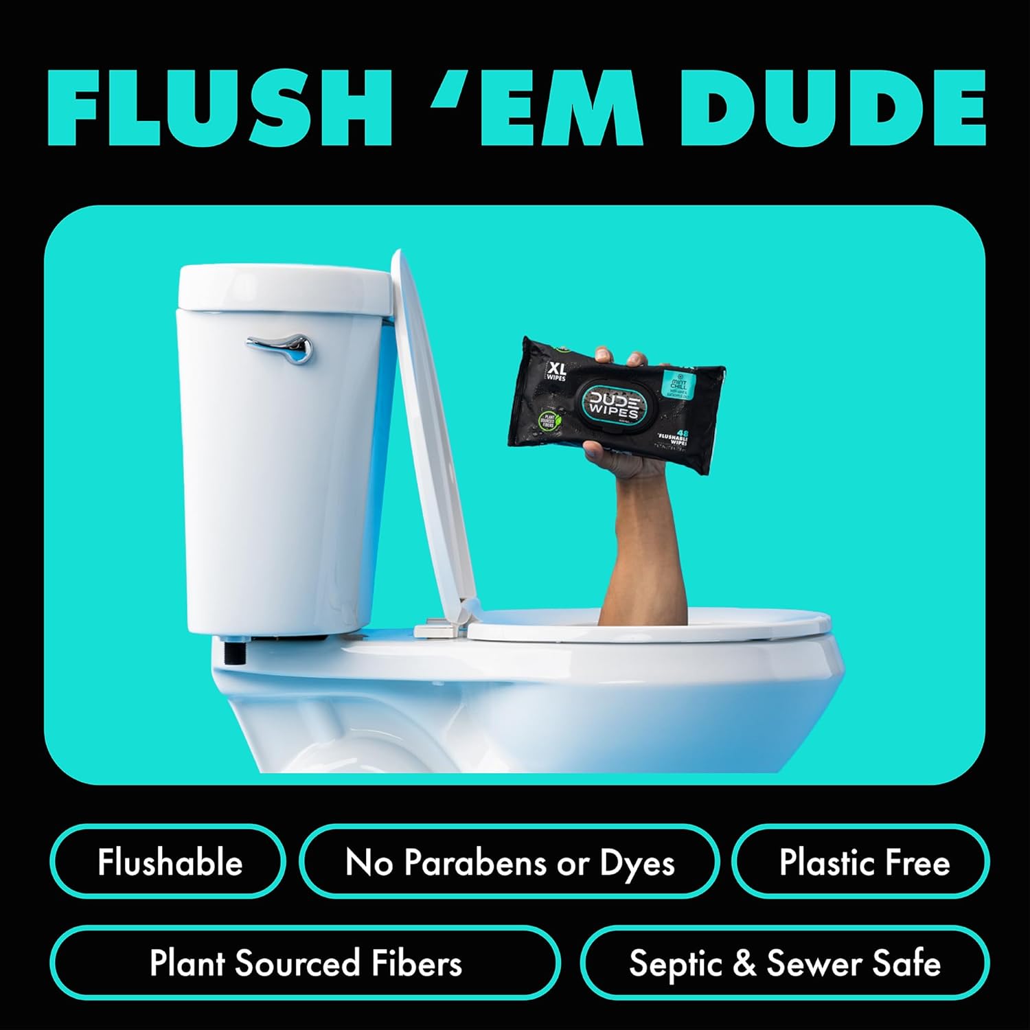 Amazing DUDE Wipes Mint Chill Flushable Wipes - Extra-Large Adult Wet Wipes - 3 Pack (144 Count) - Infused with Tea Tree Oil, Vitamin E, and Aloe - Septic and Sewer Safe - Image 3