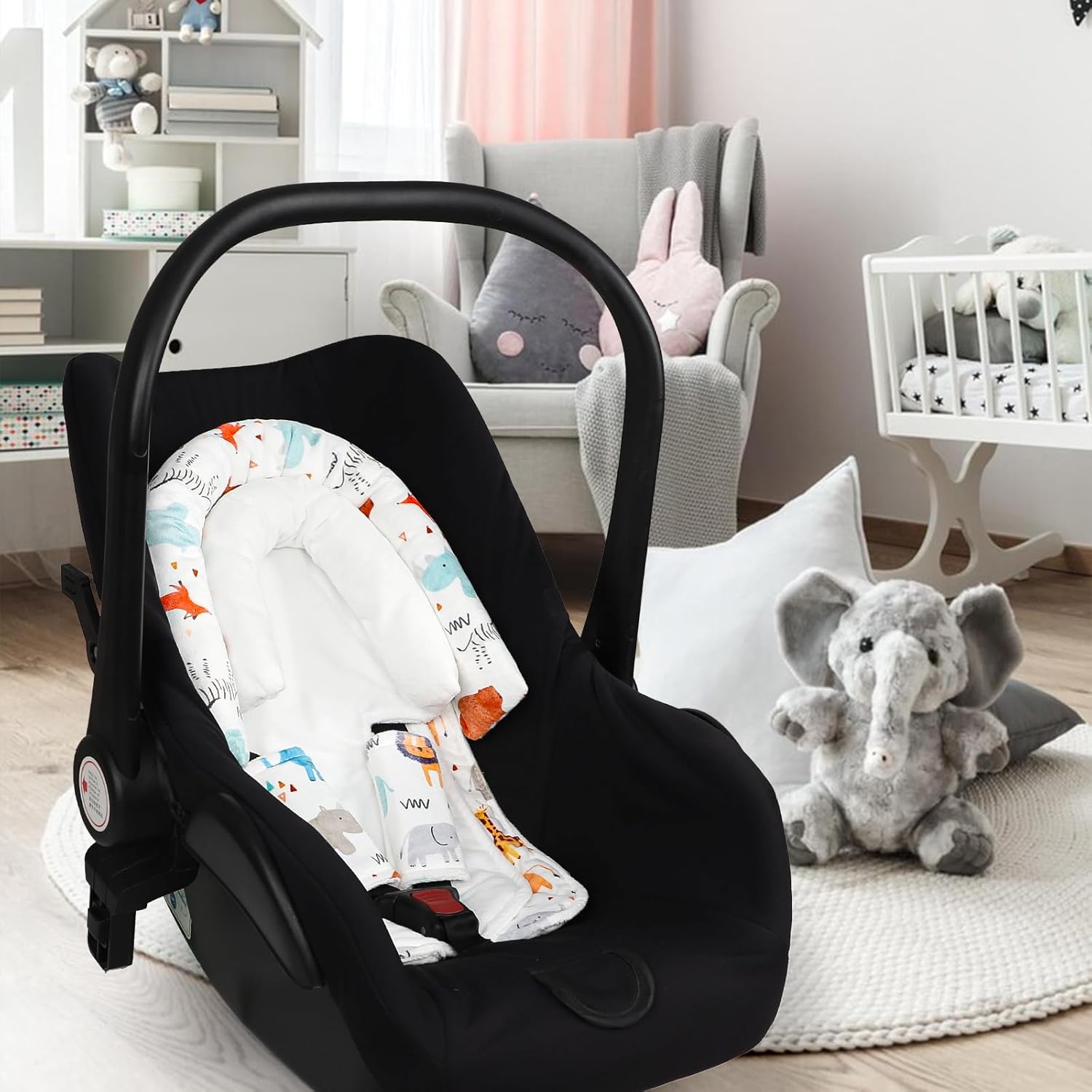 Amazing Infant Car Seat Insert & Strap Cover for Baby Boys, 2 in 1 Carseat Head Support Newborn, Ultra Soft Car Seat Cushion for Babies, Plush Fabric, Fit for Swing, Car Seat, Stroller, Bouncer, White - Image 8