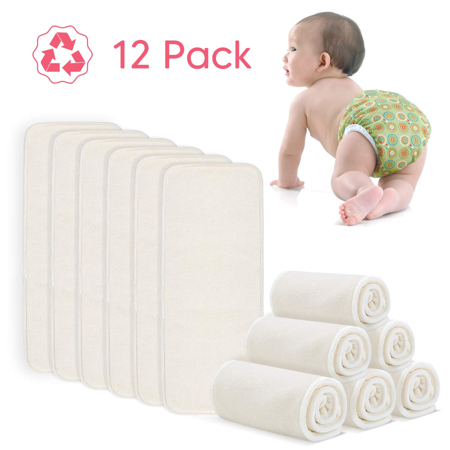 Amazing Damero 5-Layer Reusable Diapers Baby Inserts, 12PCS Cloth Diaper Inserts with an Extra Storage Bag - Image 7