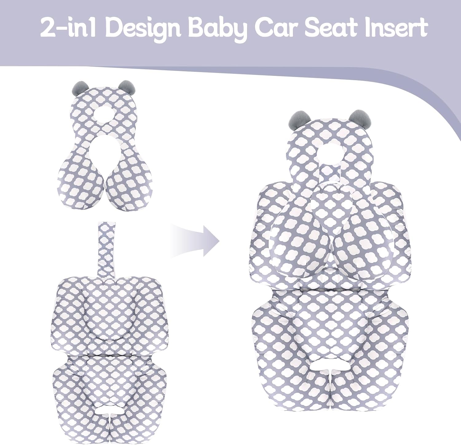 Top KAKIBLIN Stroller Cushion Toddler Car Seat Insert, Carseat Insert Support for Newborn, Baby Stroller Pillow, Baby Pad Car Seat Neck Support Cushion for Toddler (Cloud) - Image 3
