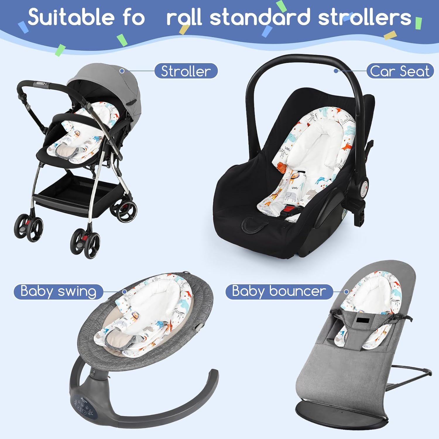 Amazing Infant Car Seat Insert & Strap Cover for Baby Boys, 2 in 1 Carseat Head Support Newborn, Ultra Soft Car Seat Cushion for Babies, Plush Fabric, Fit for Swing, Car Seat, Stroller, Bouncer, White - Image 7
