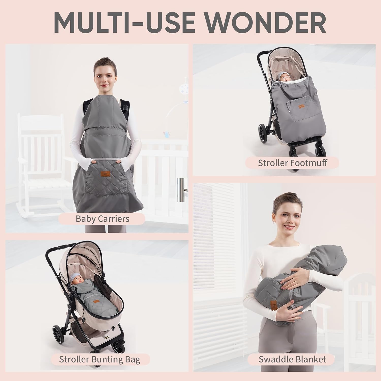 Top Miracle Baby Carrier Cover with Detachable Liner – Waterproof & Windproof Winter Baby Bunting Bag for Infant Strollers with Storage Bag & Parent Pocket - Image 6