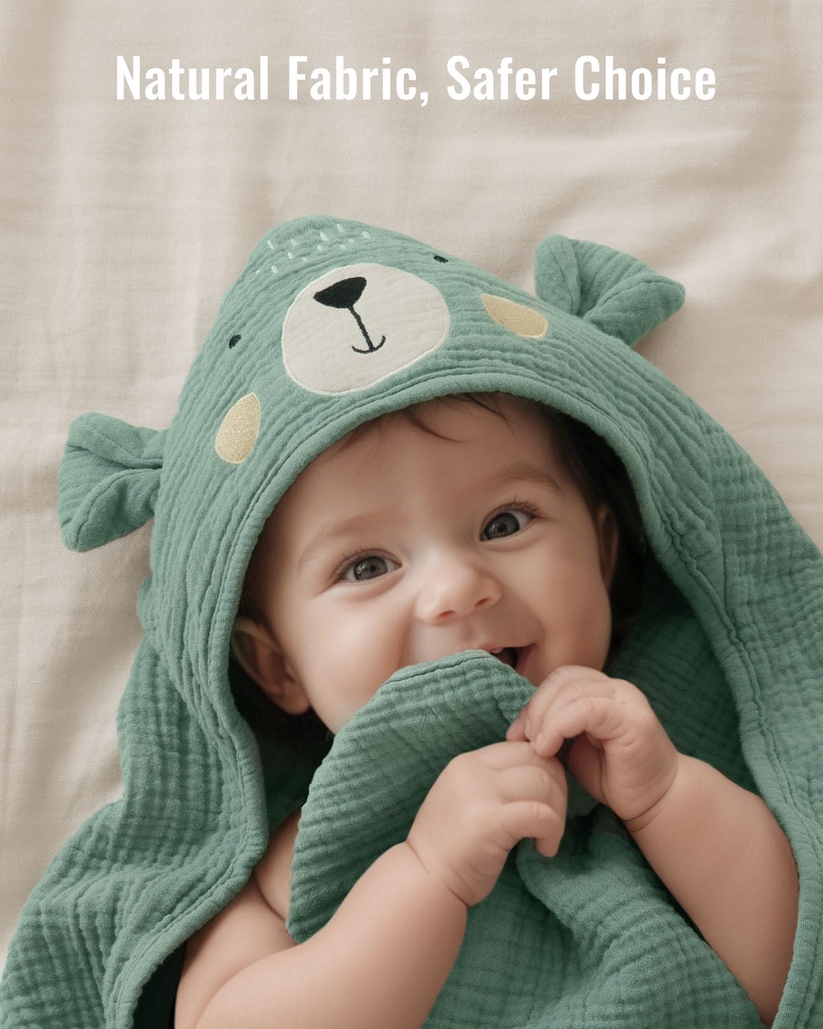Top Blissful Diary Muslin Baby Hooded Towel 2 Pack, Soft & Absorbent Bath Towel for Infant, Toddler, Unisex, Baby Gift, Newborn Essentials, Bear & Lamb - Image 3