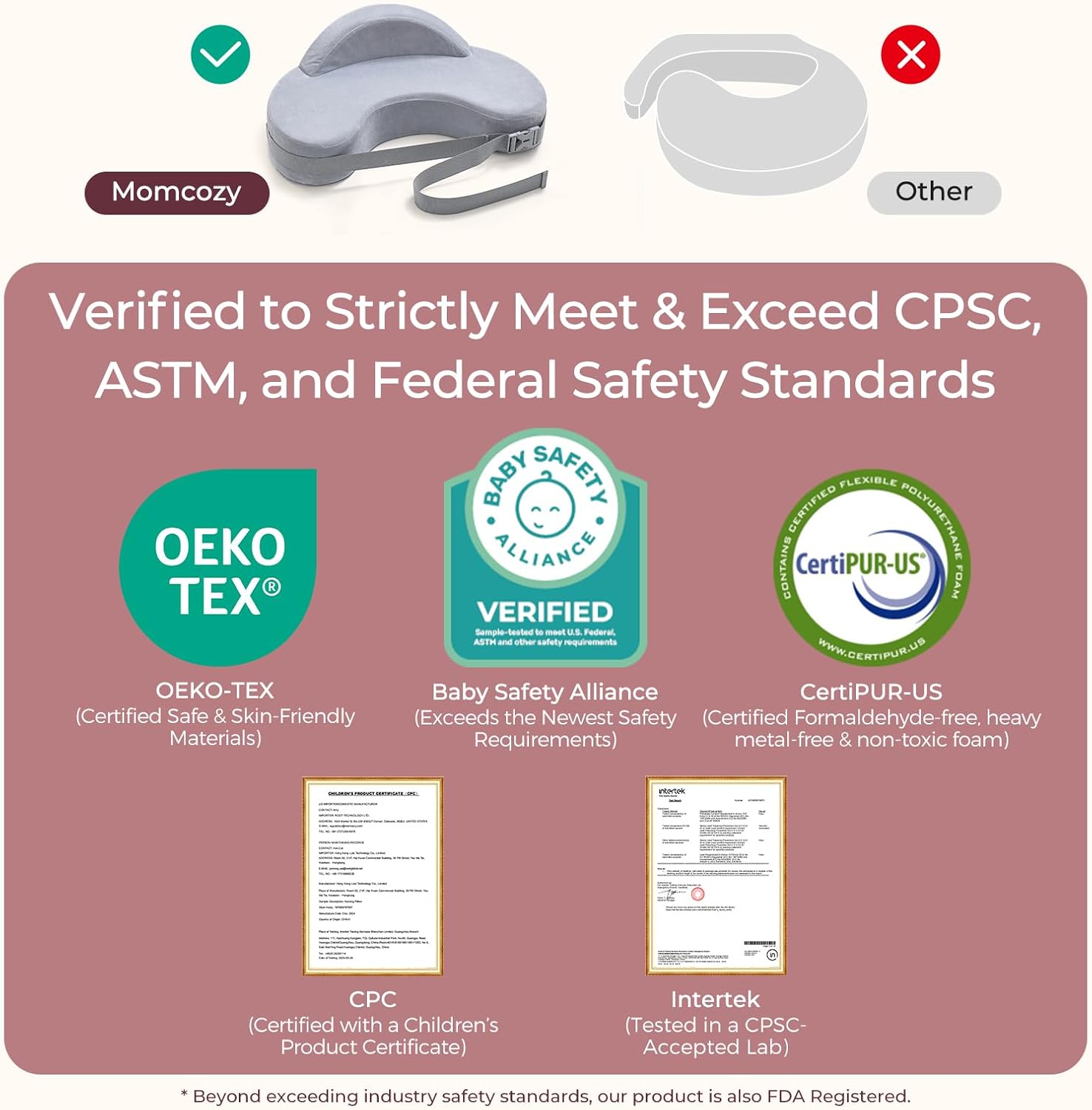 Amazing Momcozy Innovative Safety Guard Nursing Pillow - Firm & Springy Memory Foam - Stable, Ergonomic Support & Comfort - Wider Breastfeeding Cushion, Adjustable, Removable Cover, Baby Safety Certified - Image 2
