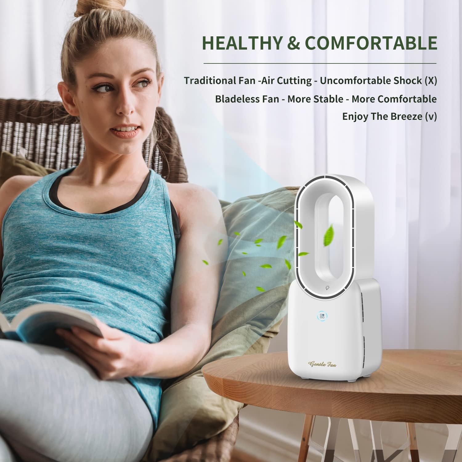 Amazing Misby Rechargeable Desk Fan, 5-color LED Light Bladeless Table Fan of 11.8 Inch, White Desk Fans Small Quiet for Bedroom, Home, Office - Image 2