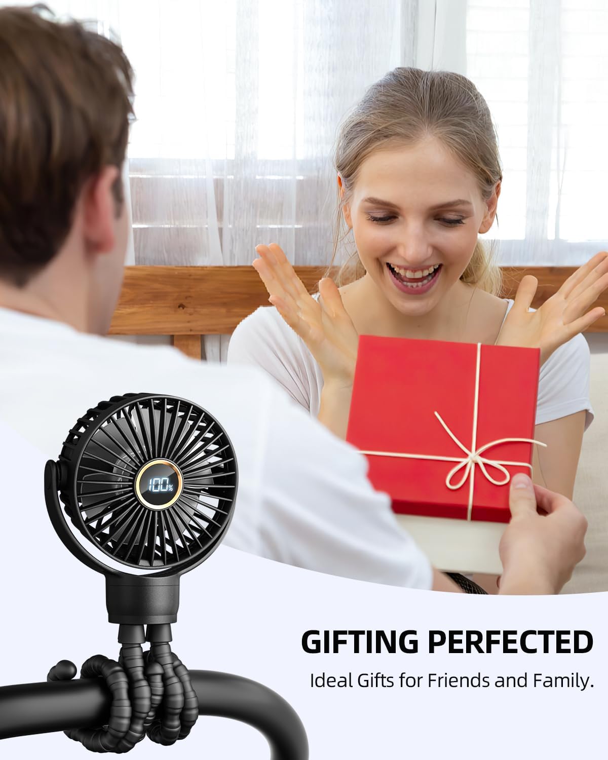 New Portable Stroller Mini Fan, Small Rechargeable Personal Fan, Baby Travel Essentials for Wagon, Car Seat, Treadmill, Battery Powered Biking Gear Accessories, 360° Rotation, 3-Speed, Display, Black - Image 7