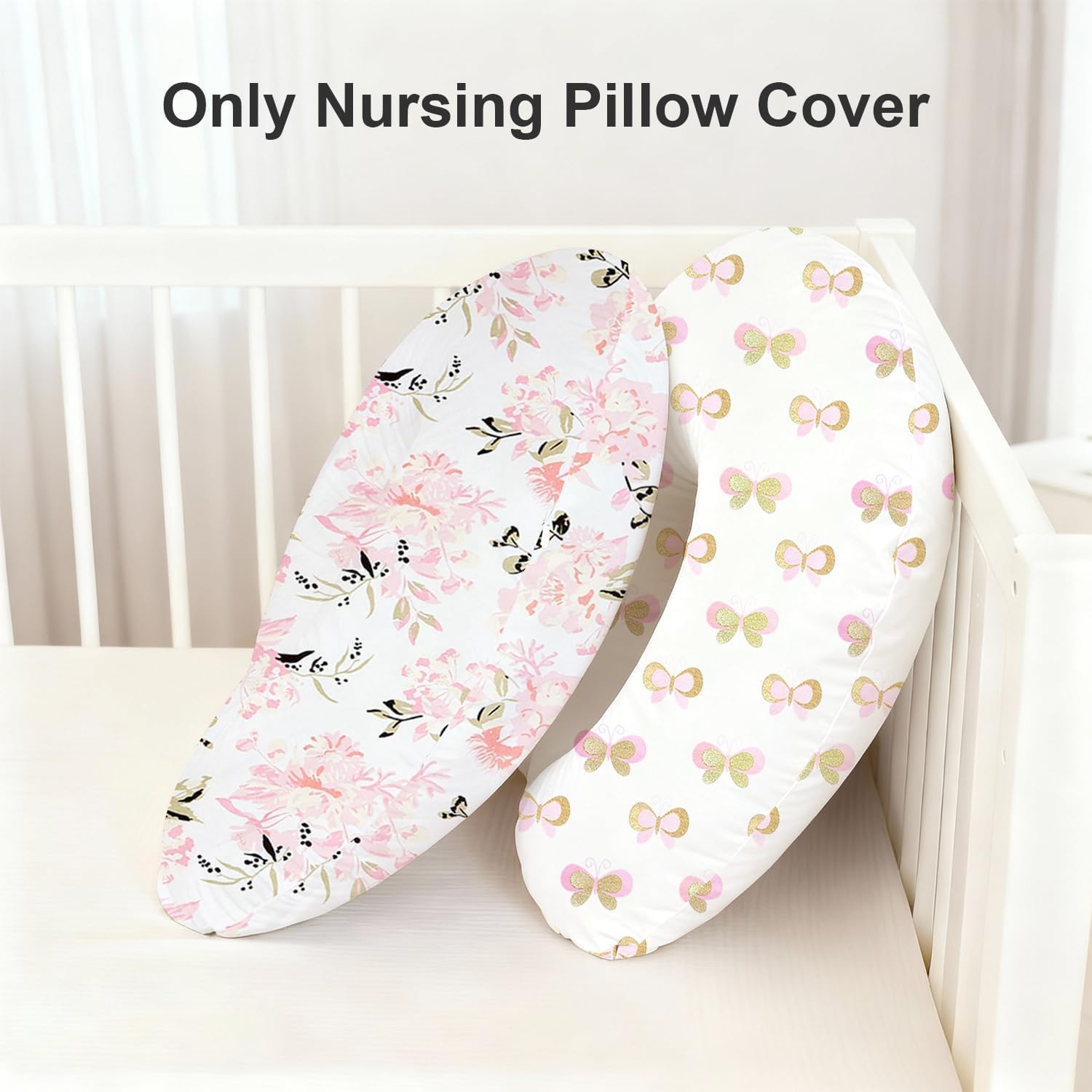 Top Little Grape Land Nursing Pillow Covers 2 Pack, Soft & Breathable Removable Breastfeeding Pillows Covers for Feeding Pillows, Nursing Pillow Slipcover for Baby Girls Boys, (Butterfly & Floral) - Image 5