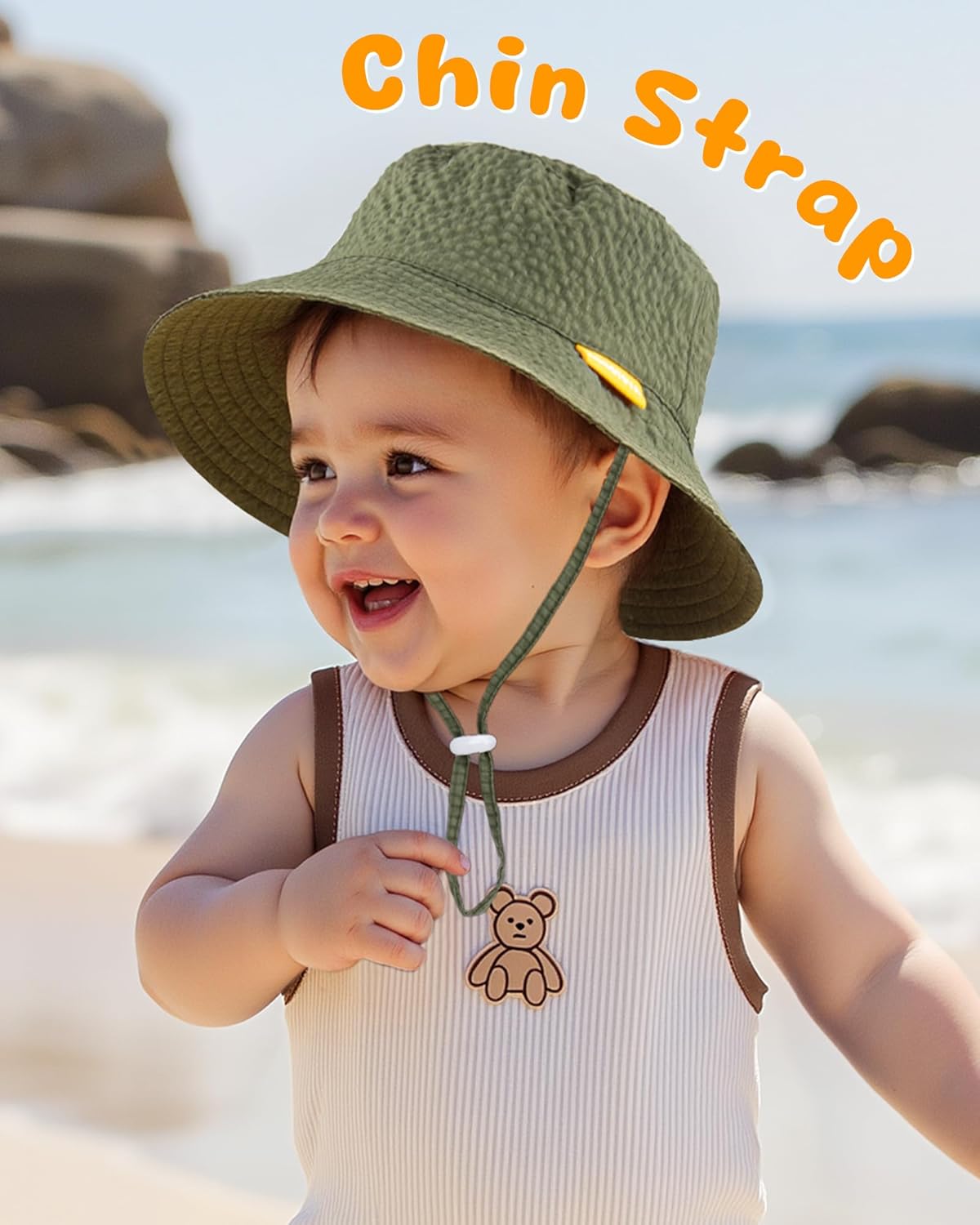 Amazing HONGTEYA Baby Sun Hat Toddler Boy Bucket Hat Kids Summer Beach Hat Wide Brim Sun Protection - Image 5