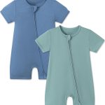 JunNeng Baby 2 Pack Rayon of Bamboo Romper Sleeper 2 Way Zipper Short Sleeve Jumpsuit Zipper Footless One-piece