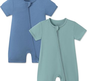 JunNeng Baby 2 Pack Rayon of Bamboo Romper Sleeper 2 Way Zipper Short Sleeve Jumpsuit Zipper Footless One-piece