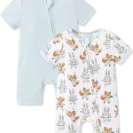 PATPAT Baby Romper 2-Pack with Bamboo Viscose, Infant Snug fit Pajama Jumpsuits with 2-Way Zipper for Newborn Boy Girl