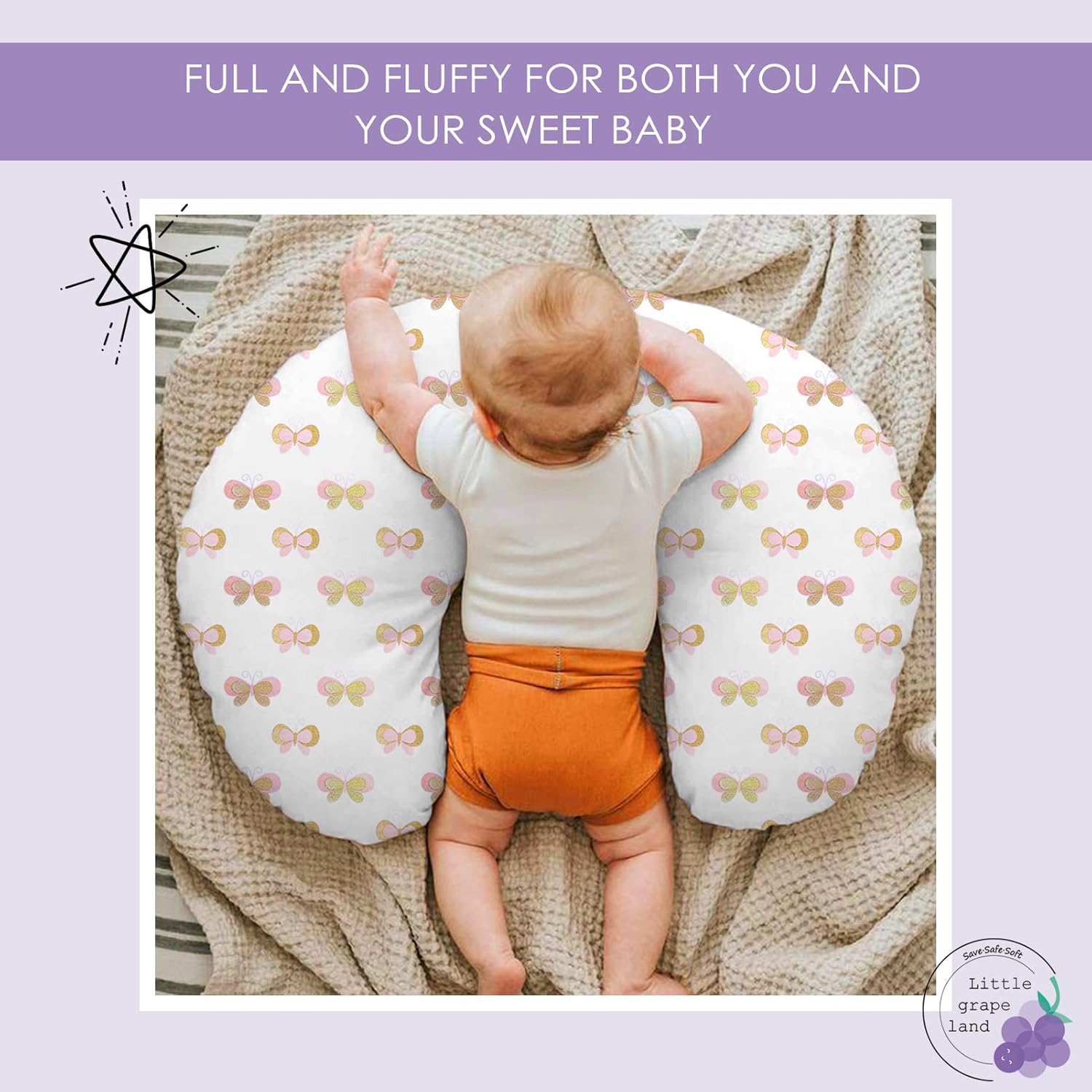 Top Little Grape Land Nursing Pillow, Breastfeeding Pillows for Mom with Removable Cover and Breathable Filling, Feeding Support Pillow for 0-16 Months, Multifunctional Support Cushion, Butterfly - Image 8