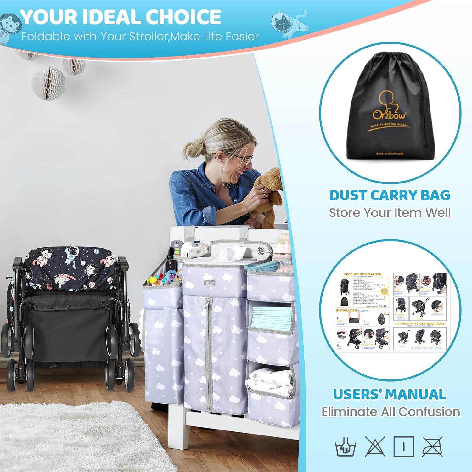 Top Orzbow Universal Sun Shade for Stroller, Detachable UPF 50+ Stroller Cover for Sun with See Through Mesh Window, Breathable Sunshade Cover - Stroller Canopy Extender, Baby UV Sun Protection, Cute Cat - Image 6