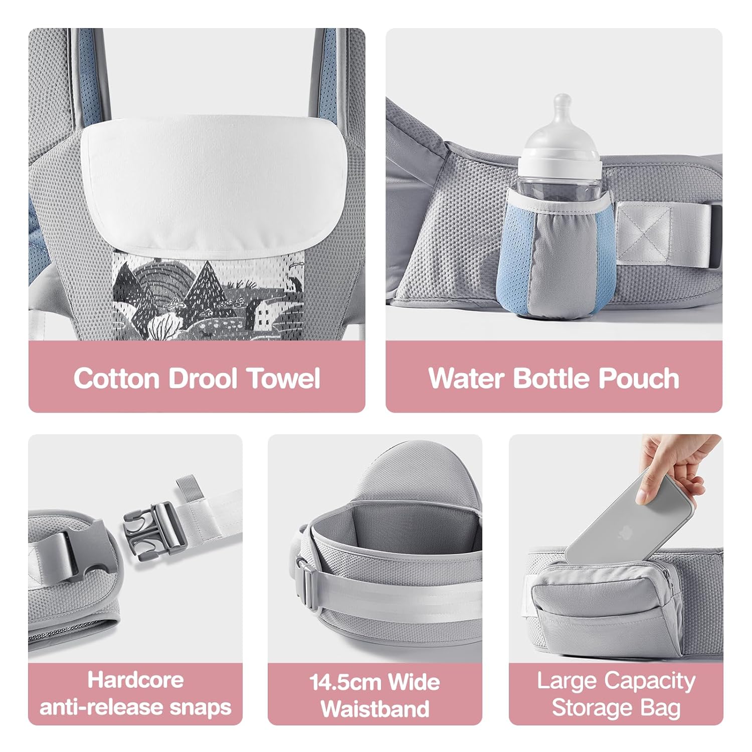 Amazing Baby Carrier, 6-in-1 Ergonomic Baby Carrier Newborn to Toddler, Safety-Certified Infant Toddler Carrier with Hip Seat, Detachable Baby Hip Carrier to Hands-Free Perfect for Shopping & Walking - Image 6