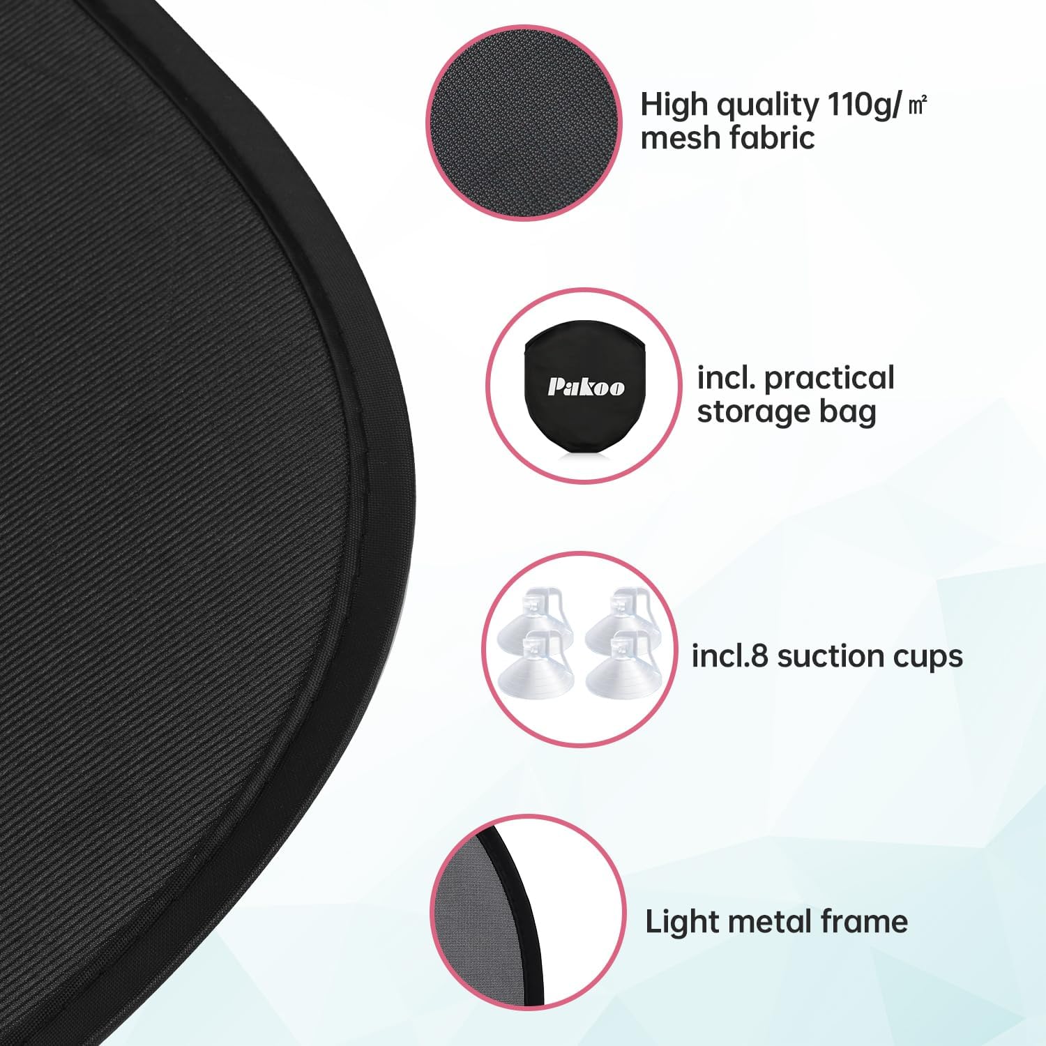 Top Pakoo Car Window Shade for Baby, 2 Pack UV Protection Breathable Universal Fit Mesh Car Window Shades, 2 Pack with 8 Suction Cups- 17.7 x 14 inches - Image 4