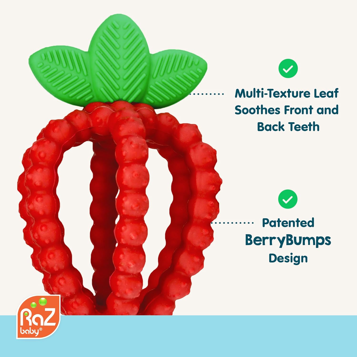 Awesome RaZbaby Bites Silicone Baby Teething Toy – Sensory Toy with Textured BerryBumps for Teething Relief, Easy-to-Hold Fruit Shape, BPA-Free, Soothes Front & Back Teeth – Gift for Babies, 3 Months+, Pink - Image 5