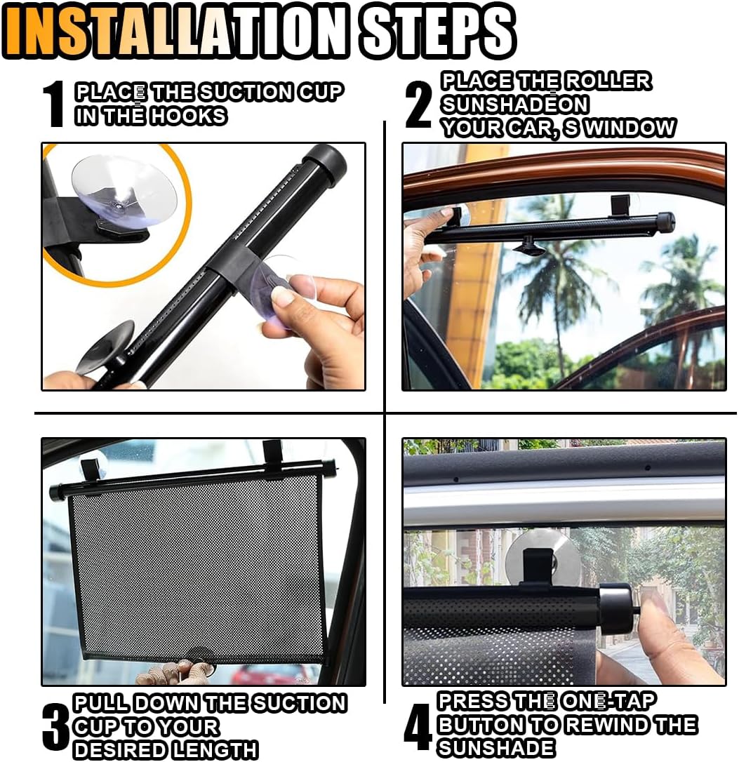 Amazing 2PCS Car Window Shades for Baby, 18"×15" Retractable Car Shades for Side Window with Suction Cups, Blocks Heat and UV Rays Glare Protection, Baby Auto Accessories for Cars House Office Window - Image 5