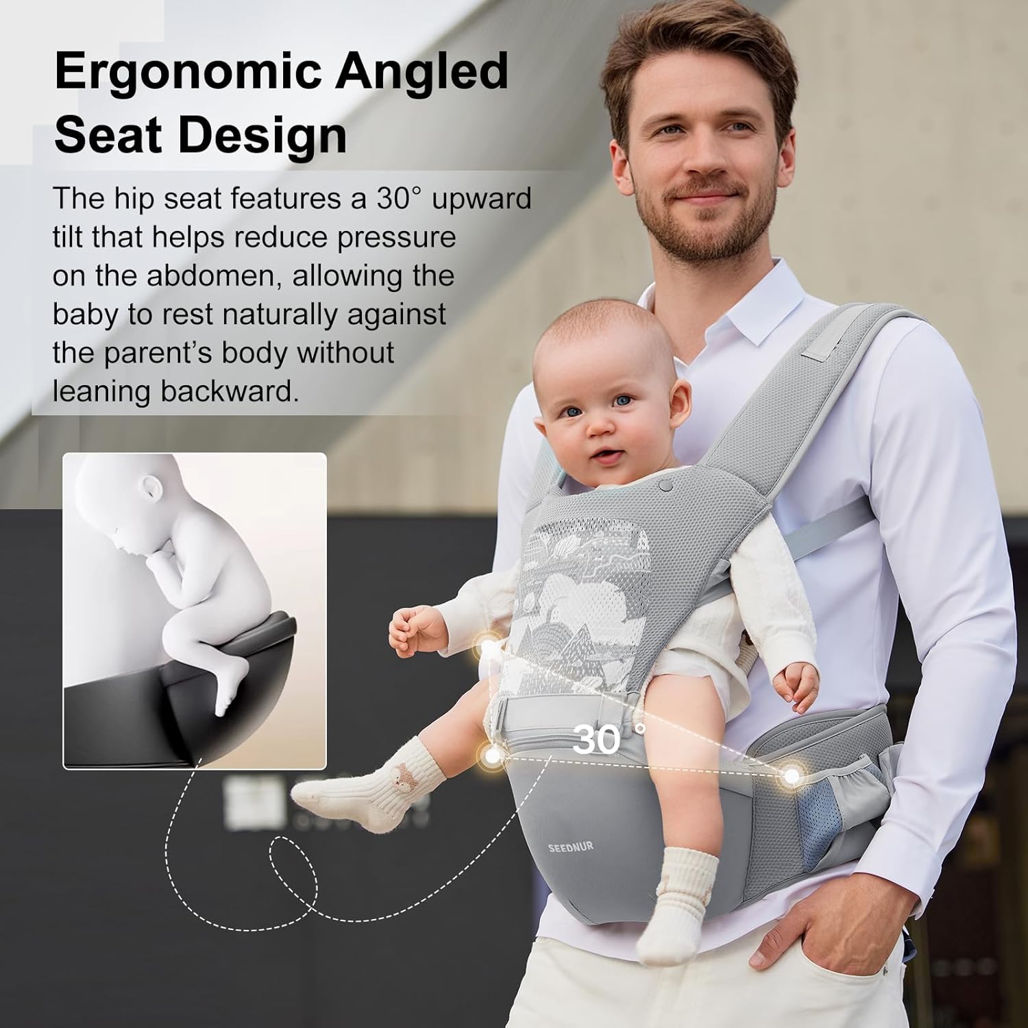 Amazing Baby Carrier, 6-in-1 Ergonomic Baby Carrier Newborn to Toddler, Safety-Certified Infant Toddler Carrier with Hip Seat, Detachable Baby Hip Carrier to Hands-Free Perfect for Shopping & Walking - Image 5