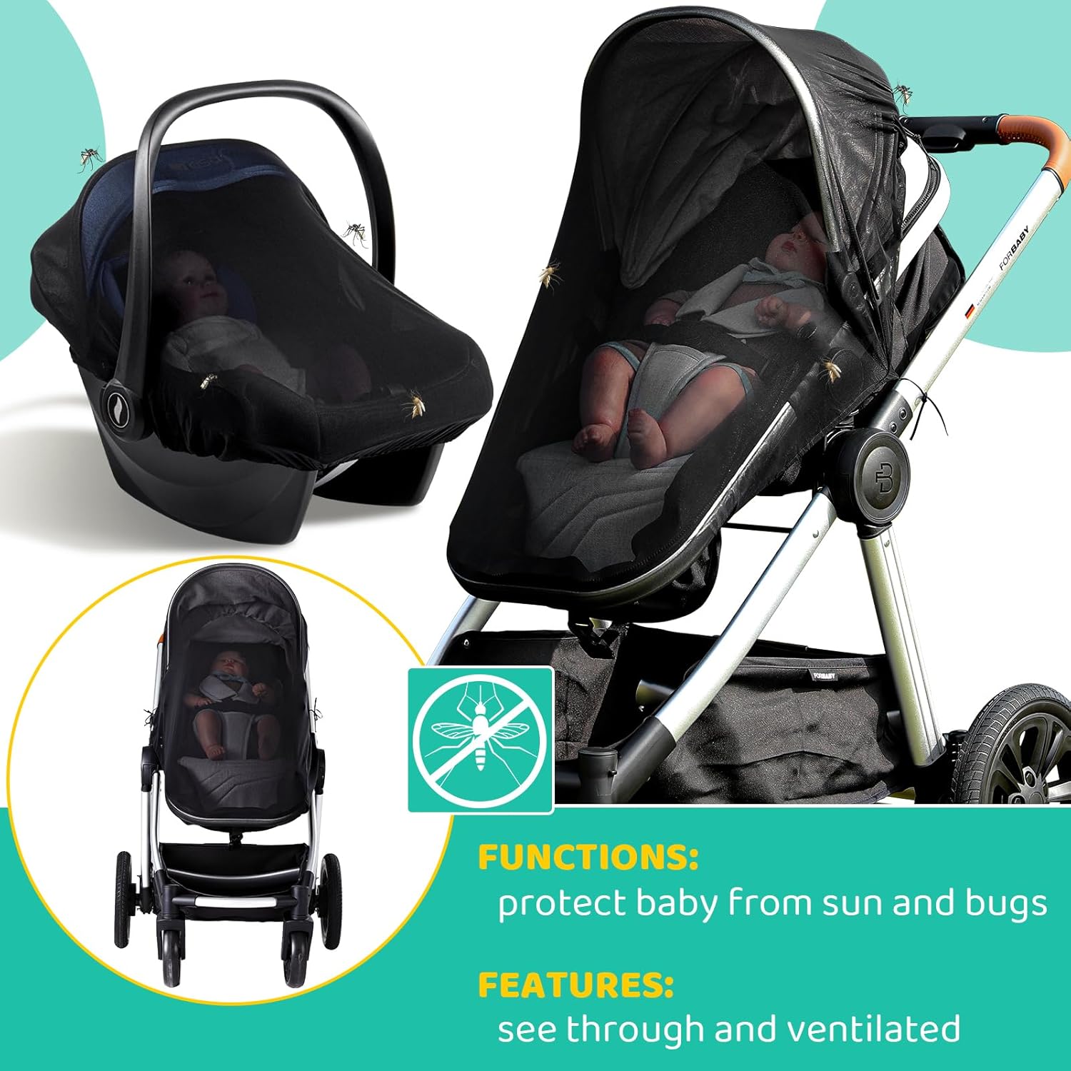 Top Stroller Mesh Shade Stroller Net Cover Baby Car Seat Carrier Shade-Ventilated and See Through Mesh - Image 4