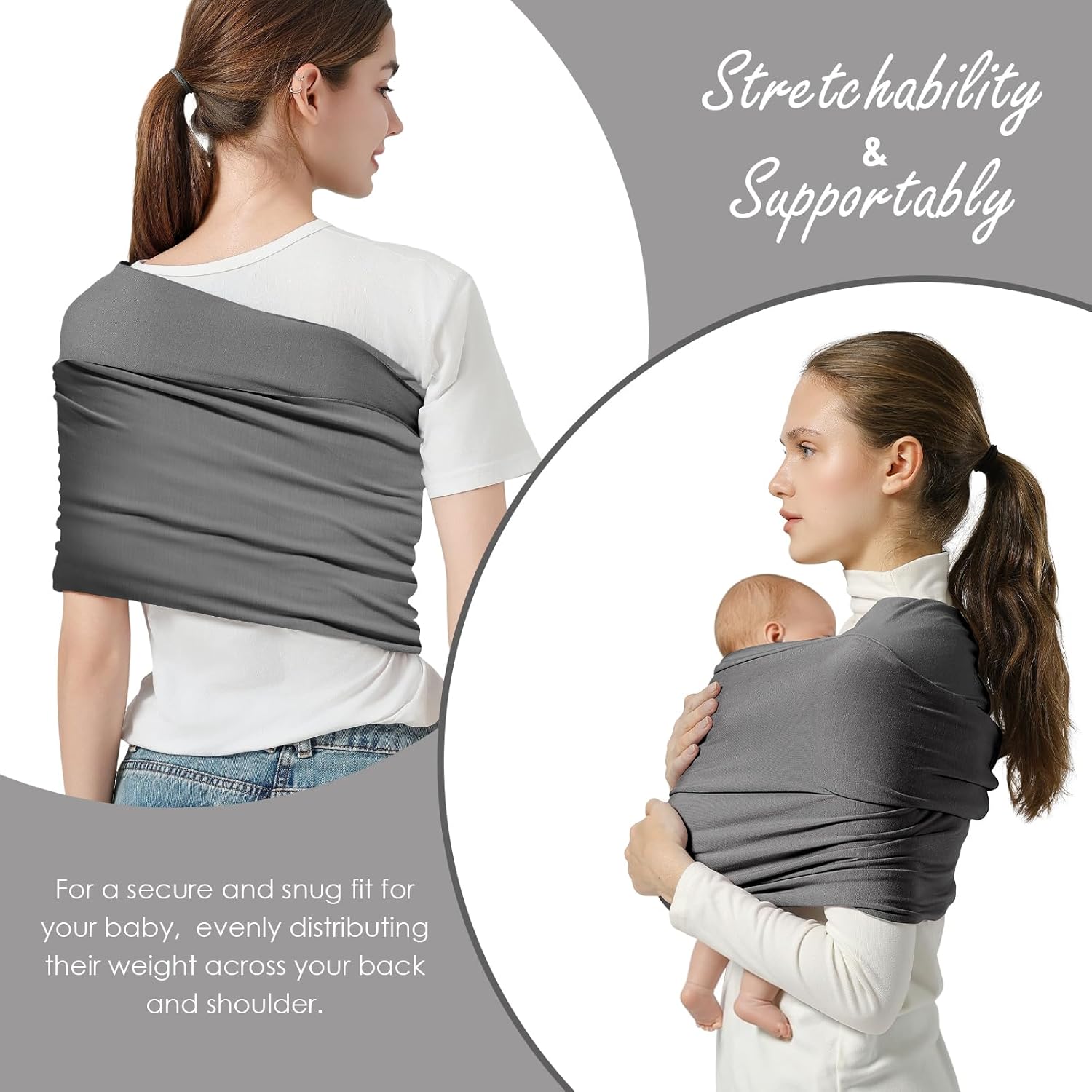 Amazing Baby Wrap Carrier, Lightweight Baby Wearing Wraps for Newborn and Infant, Soft Swaddle Holder Carrier, Cozy Baby Sling 7-35 lbs Grey - Image 6