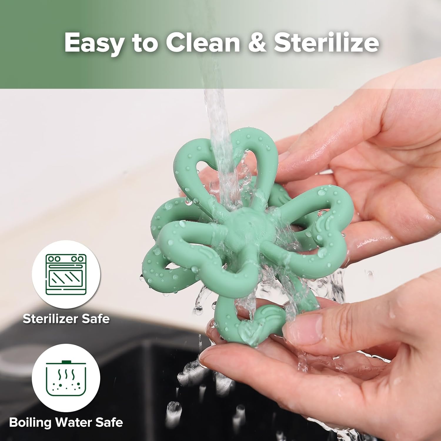 Amazing Haakaa Silicone Clover Teether - Food Grade Silicone Teething Toys for Babies 3-6 Months 6-12 Months, Soft & Easy Hold Chew Toy for Infant, BPA Free (Pea Green) - Image 8