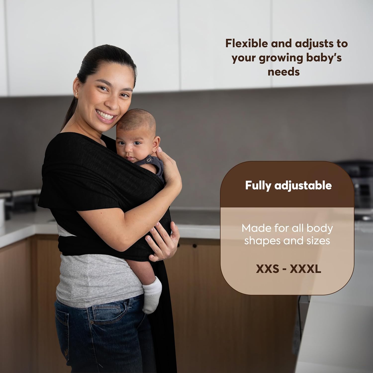 Amazing ELDOMA Black Baby Wrap Carrier - Lightweight, Breathable Baby Sling, Hands Free Baby Carrier Sling, Baby Carriers from Newborn to Toddler, (7-35 lbs / 3-15kg) - Image 3