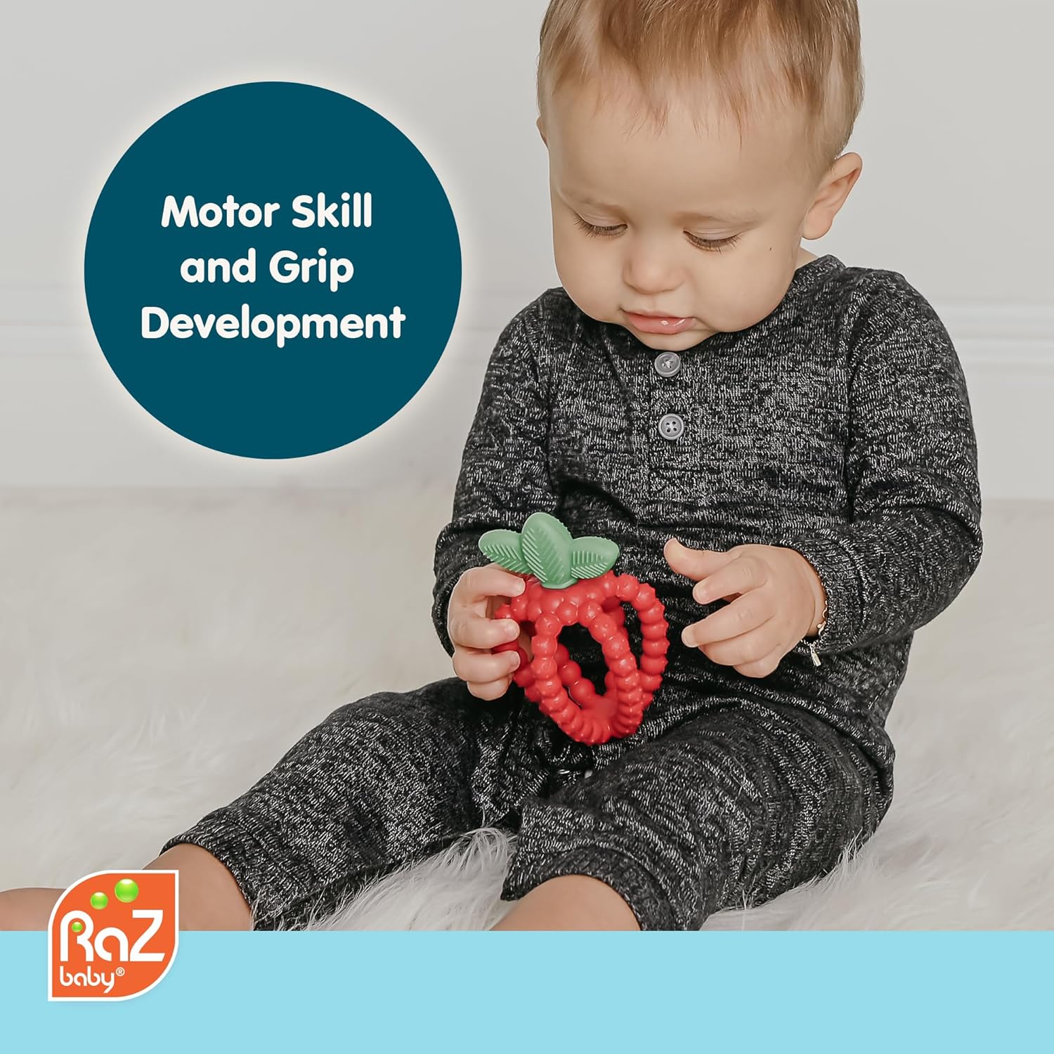 Awesome RaZbaby Bites Silicone Baby Teething Toy – Sensory Toy with Textured BerryBumps for Teething Relief, Easy-to-Hold Fruit Shape, BPA-Free, Soothes Front & Back Teeth – Gift for Babies, 3 Months+, Pink - Image 2