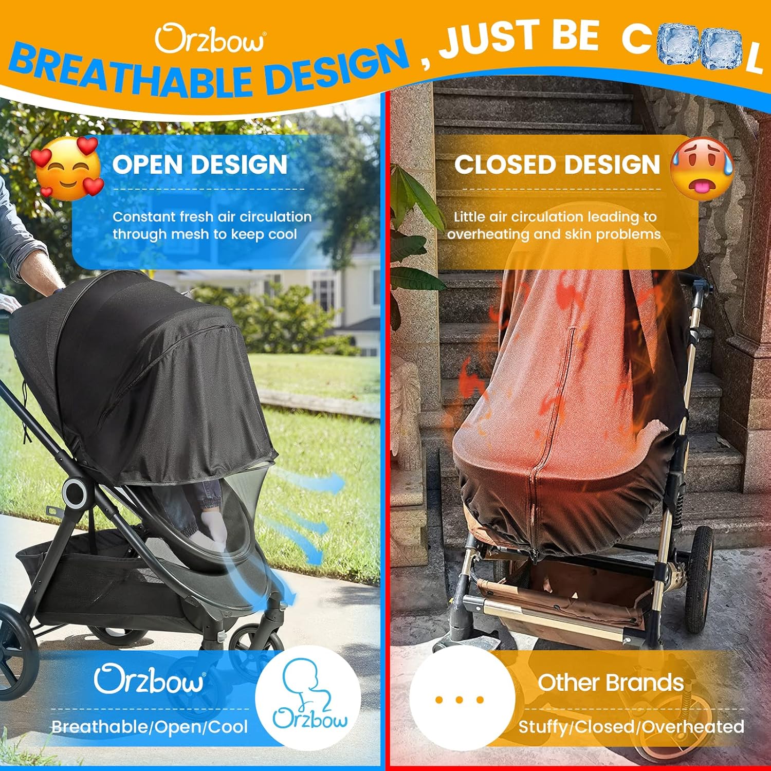 Top Features Orzbow Baby Mosquito Net with Sun Shade UPF50+ for Stroller, Universal Stroller Mosquito Netting Privacy Cover with Two-Way Zipper and Storage Bag for Car Seats, Bassinets, Cradles, Mini Cribs, Black - Image 6