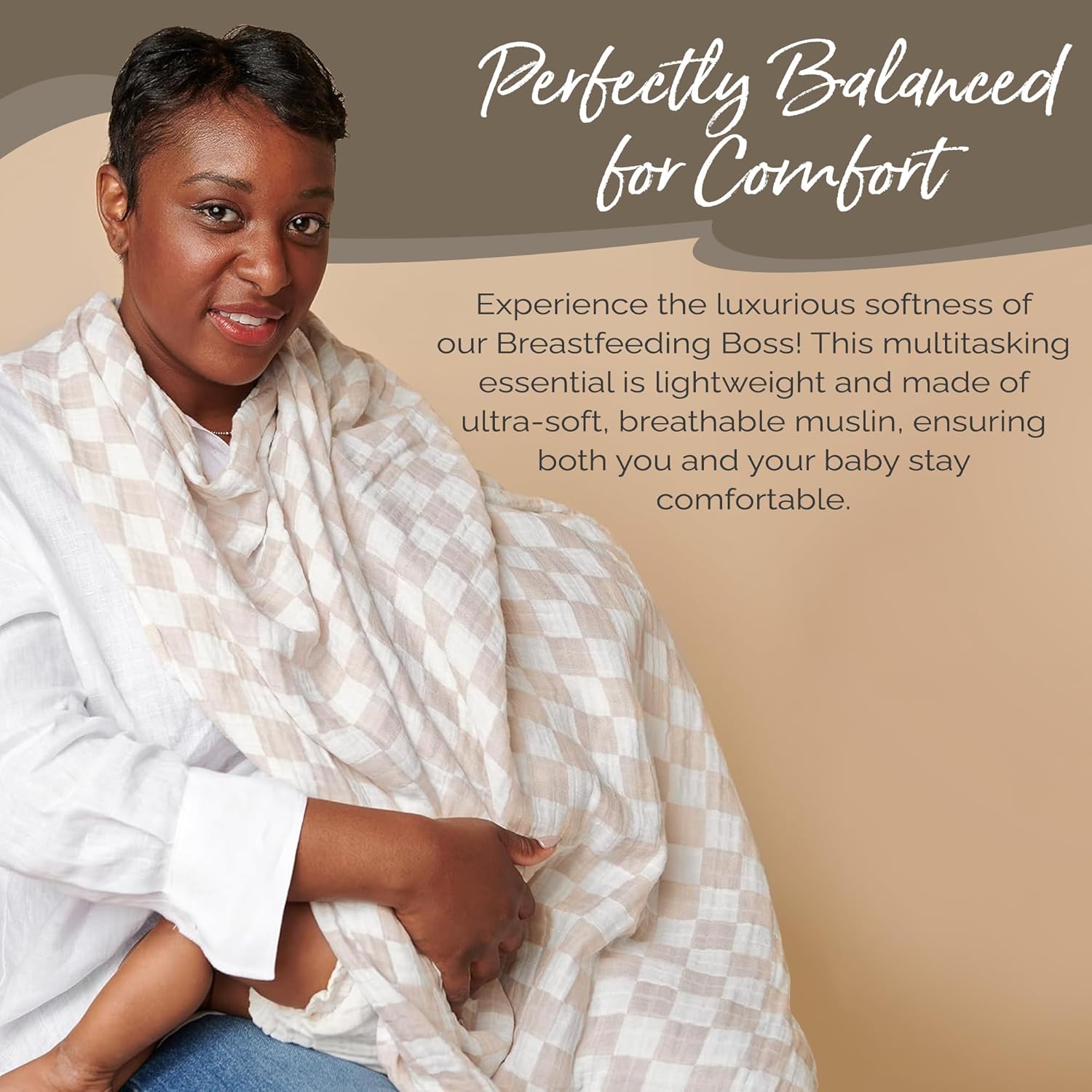 Top Itzy Ritzy Breastfeeding Boss Multi-Use Cover – A Nursing Cover, Swaddle, Car Seat Wrap, Tummy Time Mat & Burp Cloth All in One – Made of Soft Muslin Fabric & Measures 47” x 47” (Checkerboard) - Image 6