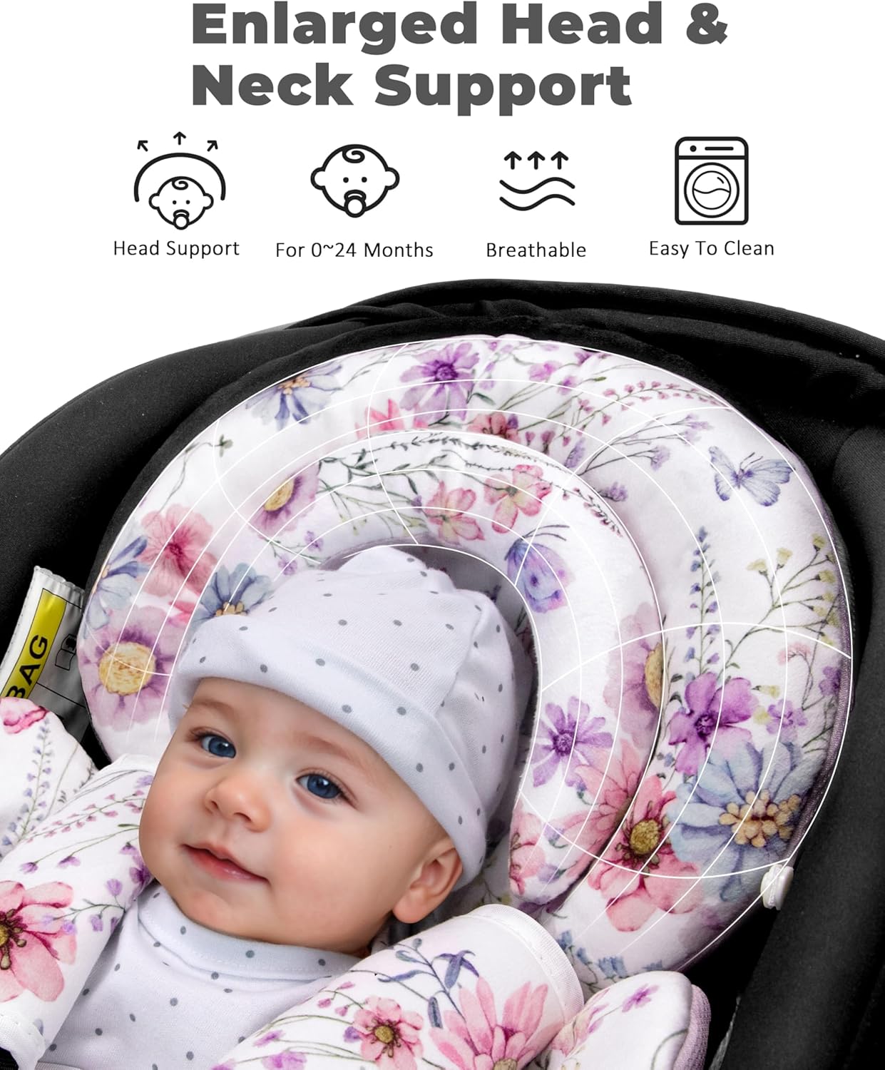 Amazing TinlyFinly Infant Car Seat Insert with Extra Cushion for Preemie to Toddler, Reversible Newborn Carseat Insert for Baby Head Body Support, Fits for Stroller, Baby Swing, Bouncer (Purple Wildflower) - Image 3
