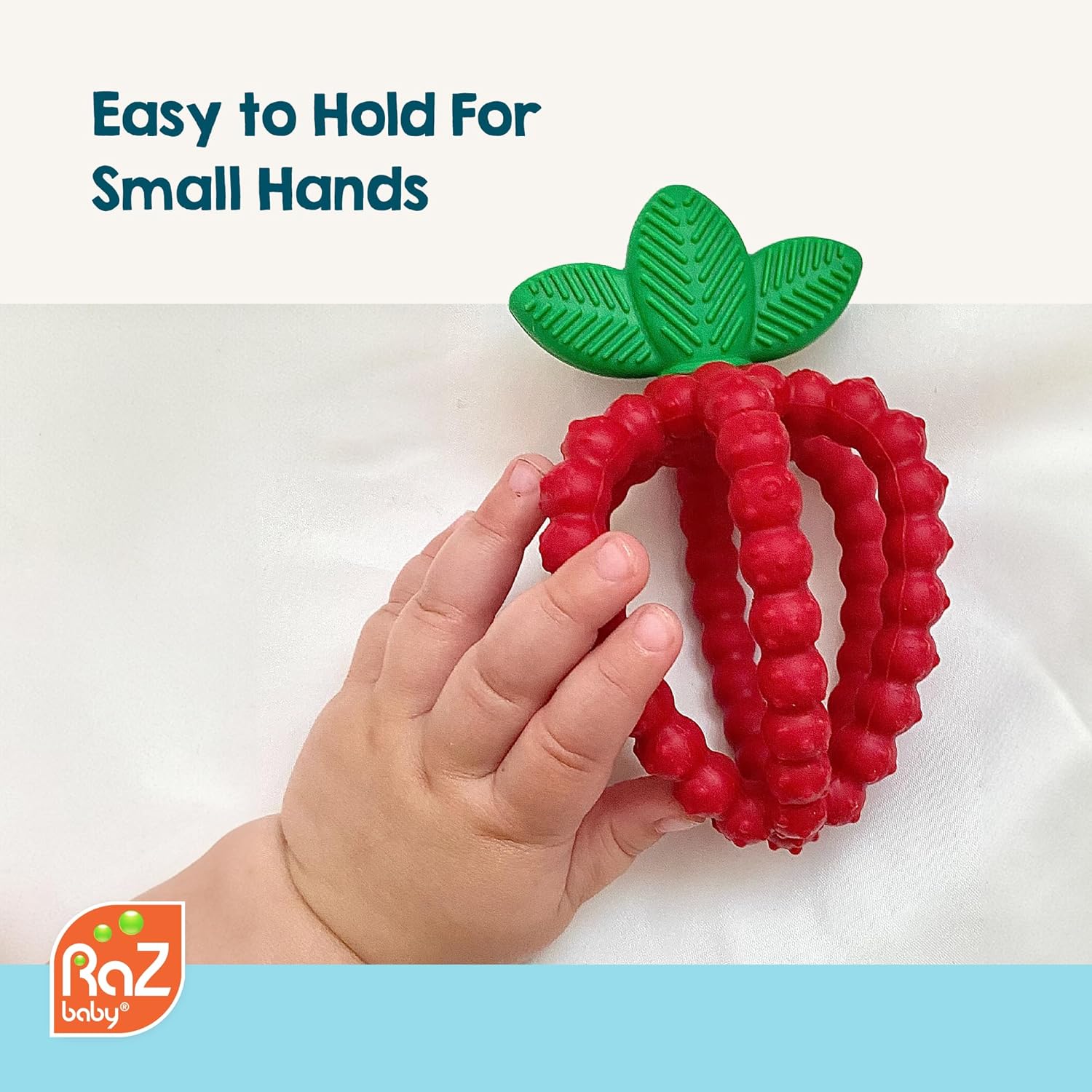 Awesome RaZbaby Bites Silicone Baby Teething Toy – Sensory Toy with Textured BerryBumps for Teething Relief, Easy-to-Hold Fruit Shape, BPA-Free, Soothes Front & Back Teeth – Gift for Babies, 3 Months+, Pink - Image 7