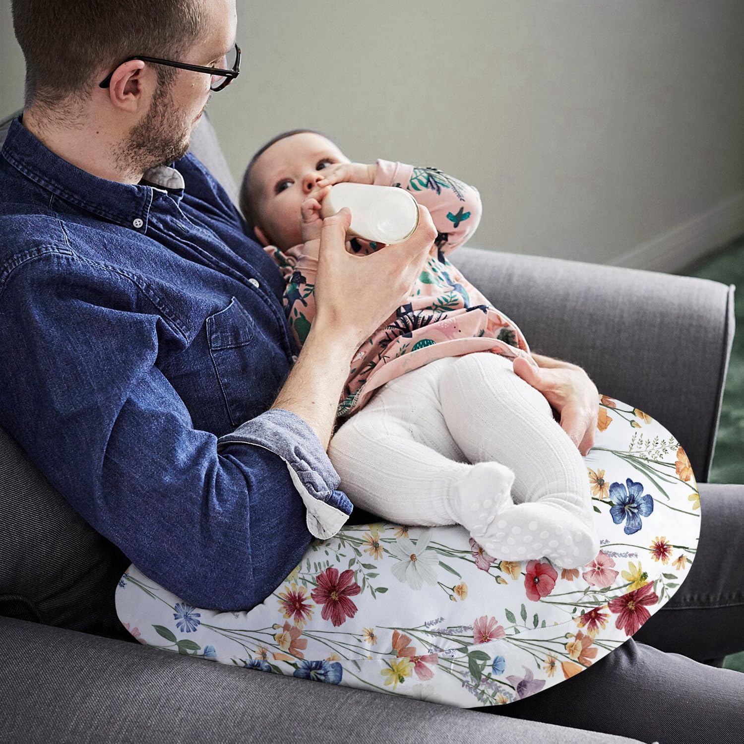 AmazingIReview Little Grape Land Nursing Pillow for Infants, Breastfeeding Pillows, Baby Support Pillow for Nursing, Bottle Feeding, Tummy Time with Machine Washable Cover & Breathable Filling, Spring Flower - Image 5