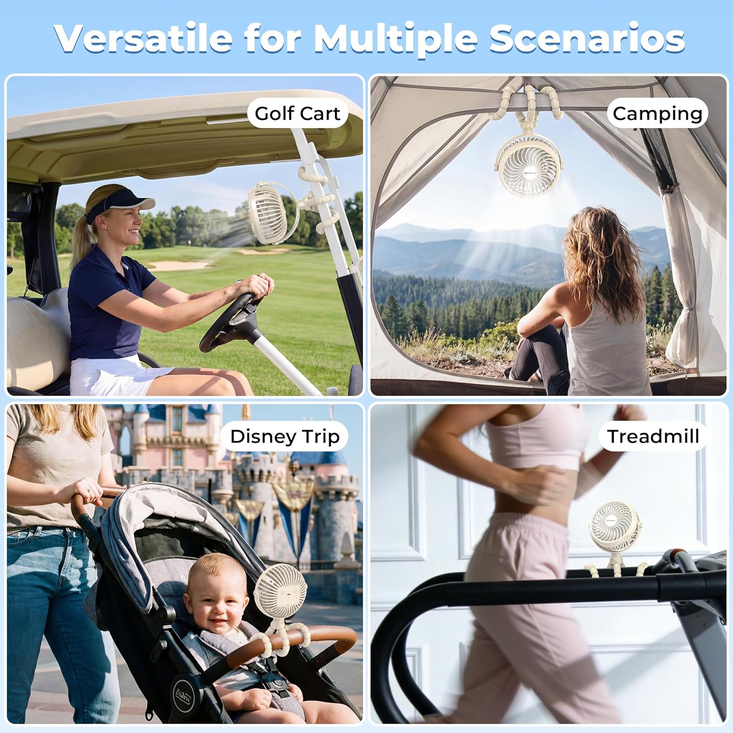 Amazing AMACOOL Battery Operated Stroller Fan, Baby Travel Essentials for Beach Disney, Newborn Boy & Girl Showers Gifts Registry Search, Rechargeable Clip On Fan for Car Seat Wagon Crib Bike Treadmill - Image 8