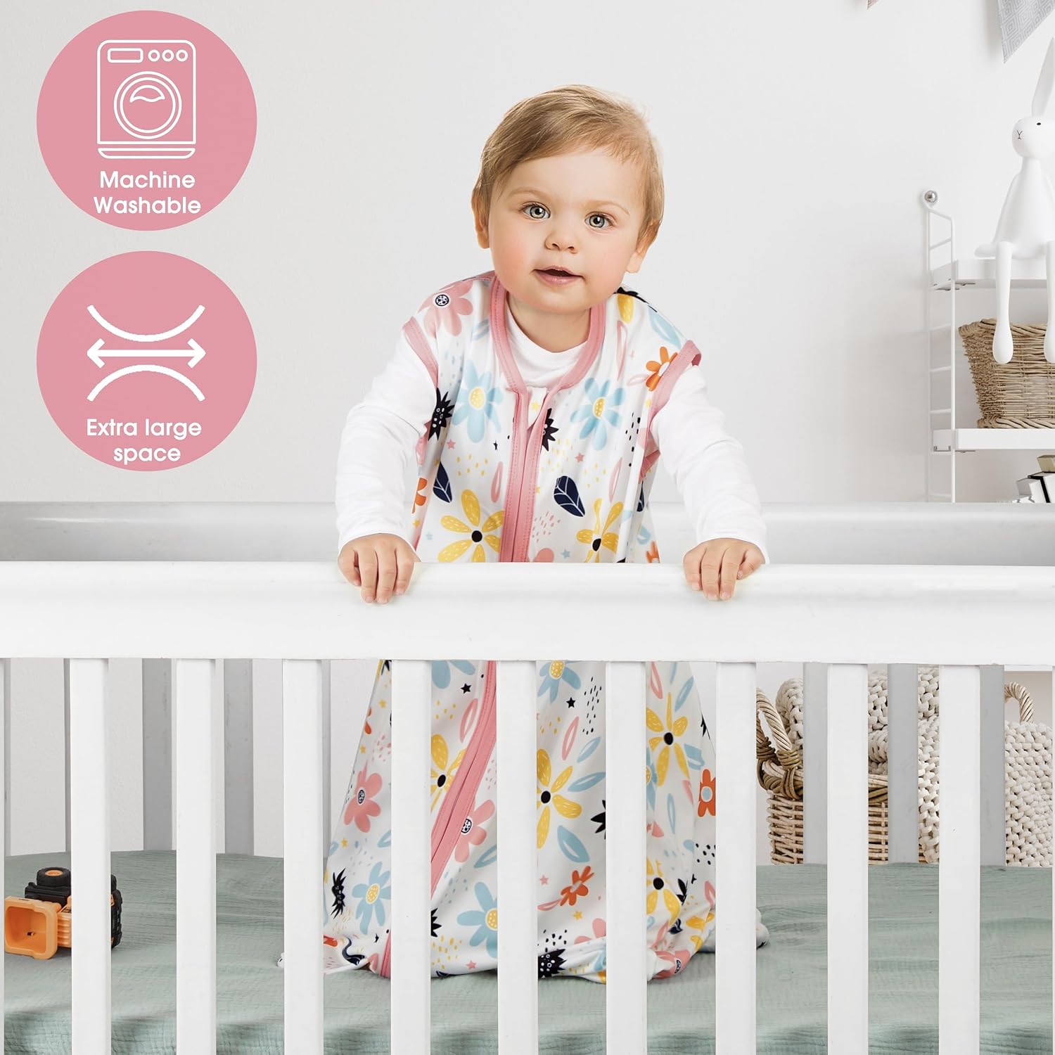 AmazingIReview BSTOPPT 3 Pack Baby Sleep Sack 0-6 Months 100% Rayon Cotton Baby Sleeping Bag 2-Way Zipper Toddler Wearable Blankets Comfy Stretchy Lightweight TOG 0.3 (Heart&Pink&Floral) - Image 2