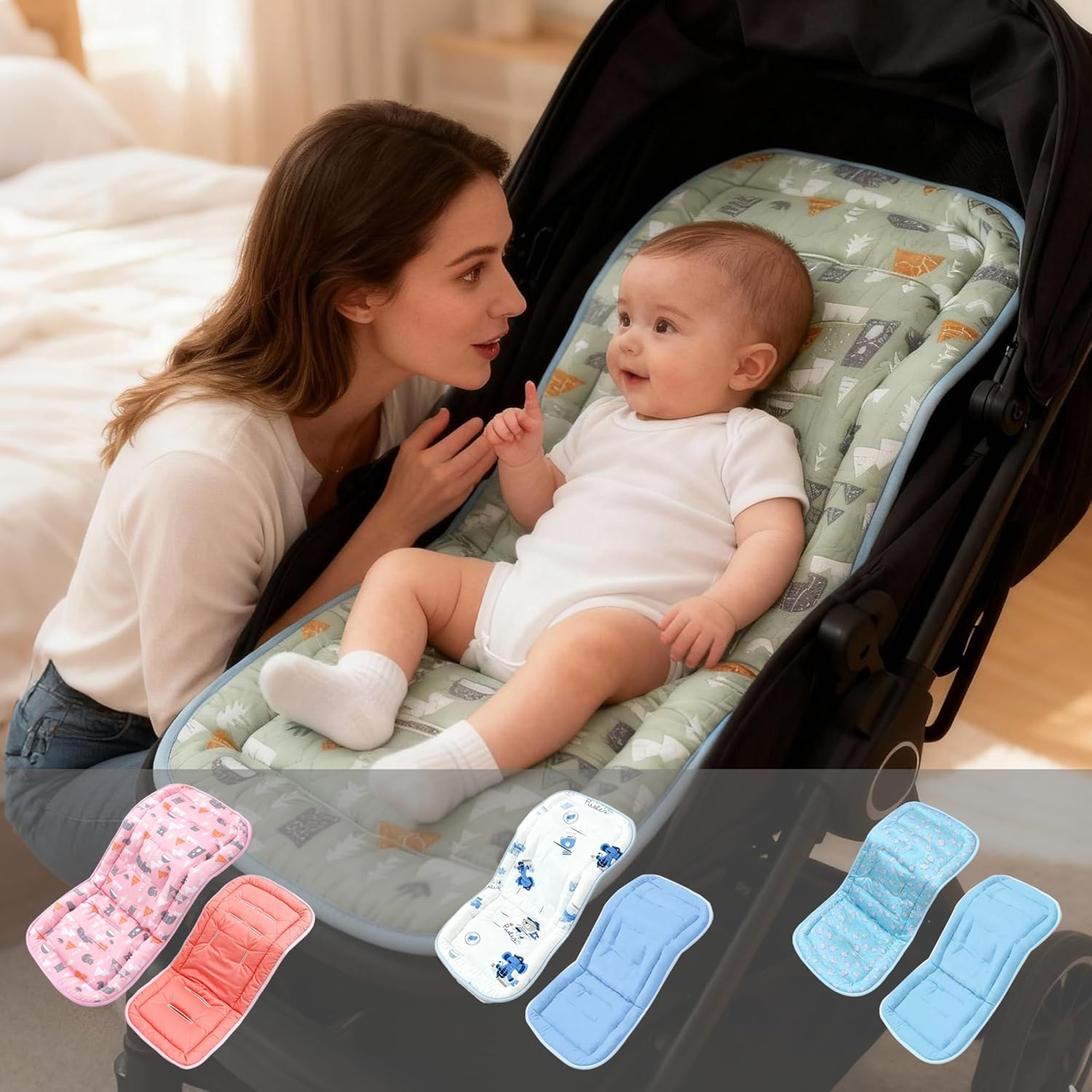 New Baby Stroller Cushion, Baby Stroller Seat Liners Universal Stroller Liner, 100% Cotton Breathable and Soft Reversible Toddler Infant Car Seat Insert 34x78cm 1 Pack (Grey Forest Animals) - Image 6