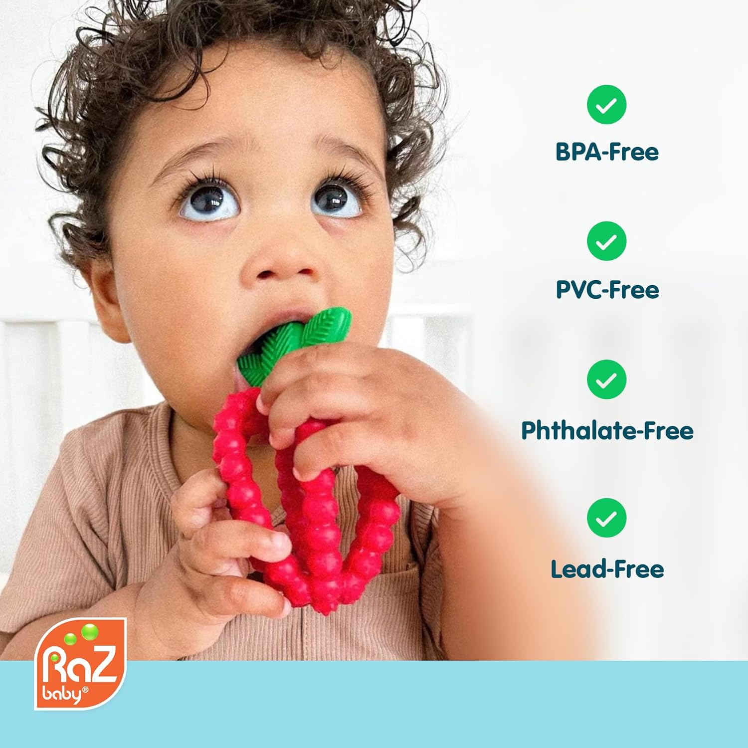Awesome RaZbaby Bites Silicone Baby Teething Toy – Sensory Toy with Textured BerryBumps for Teething Relief, Easy-to-Hold Fruit Shape, BPA-Free, Soothes Front & Back Teeth – Gift for Babies, 3 Months+, Pink - Image 6