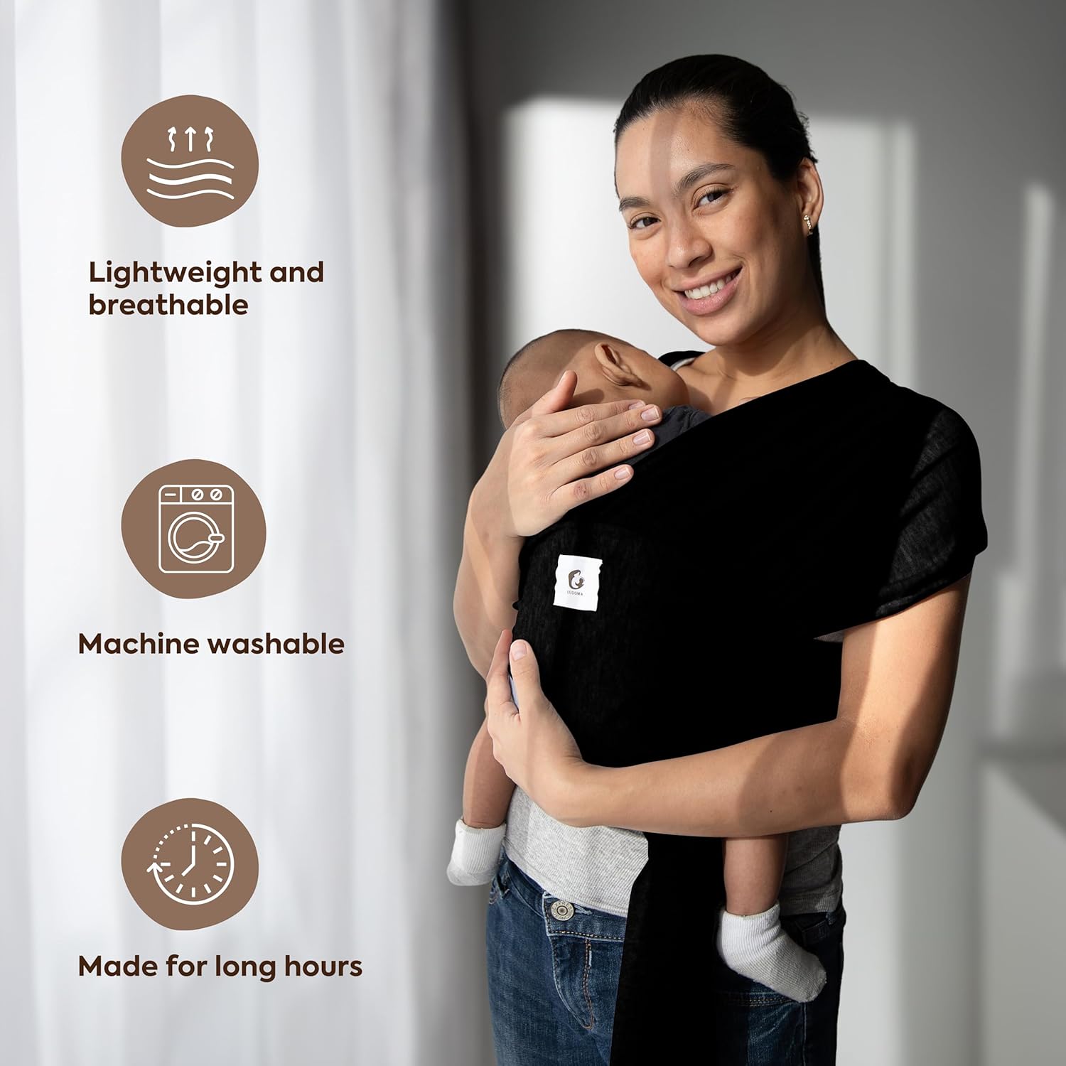 Amazing ELDOMA Black Baby Wrap Carrier - Lightweight, Breathable Baby Sling, Hands Free Baby Carrier Sling, Baby Carriers from Newborn to Toddler, (7-35 lbs / 3-15kg) - Image 5