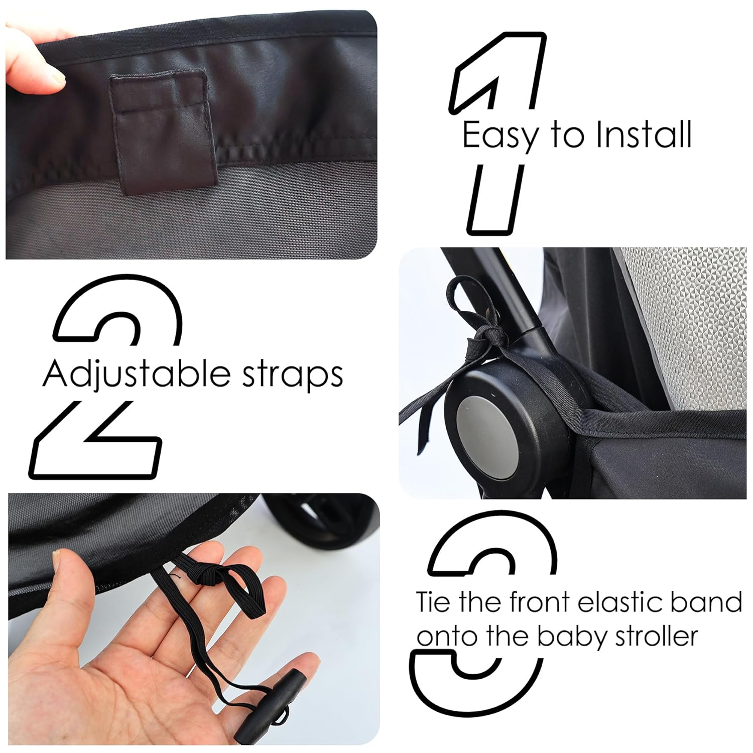 Top Stroller Sun Shade - Universal Stroller Sun Shade for Travel Strollers, Jogging Strollers; Baby and Toddler Travel Essential; Safely Blocks Up to 97% of UV, Easy to Install(Black) - Image 5